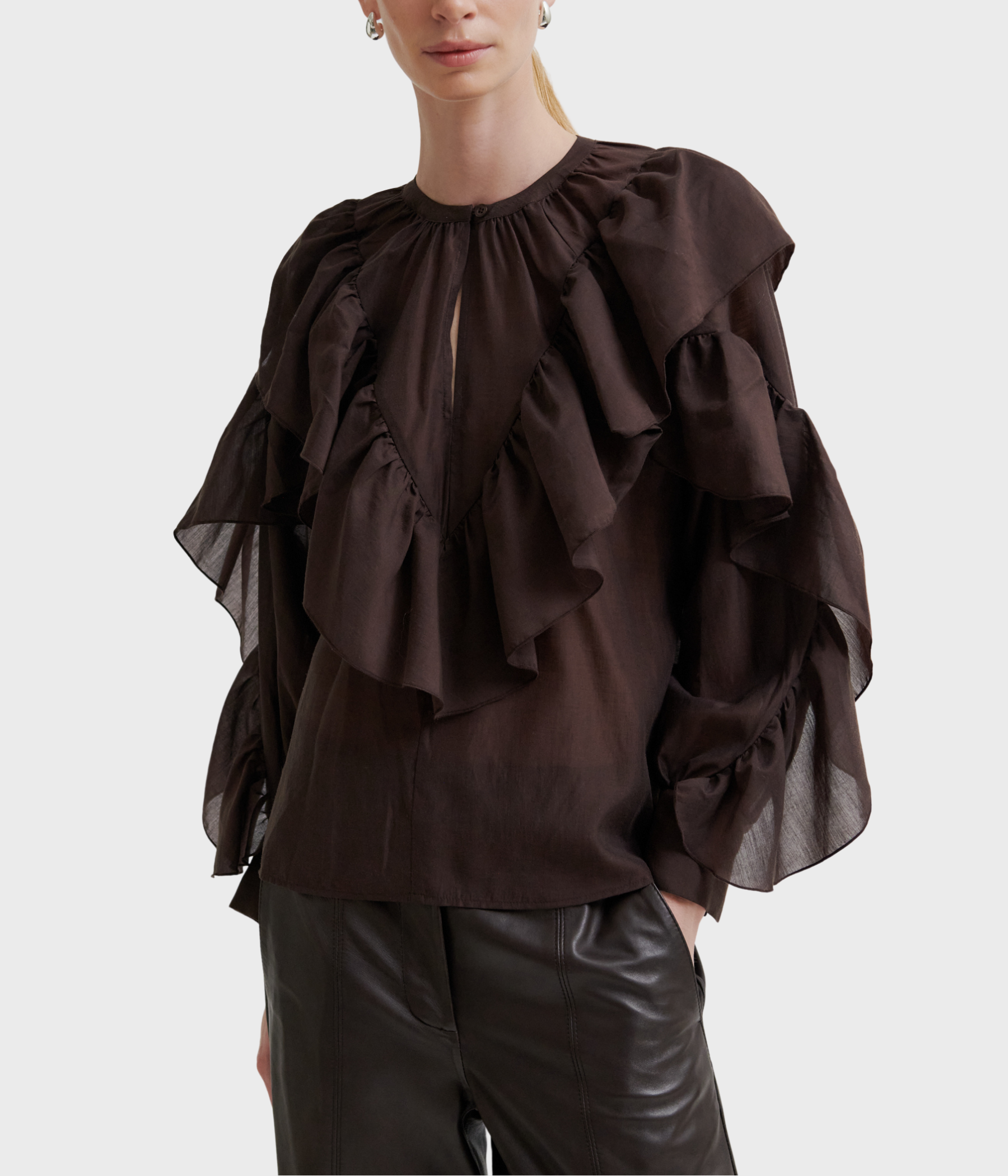 Fria Frill Blouse (6021 Chocolate Plum)