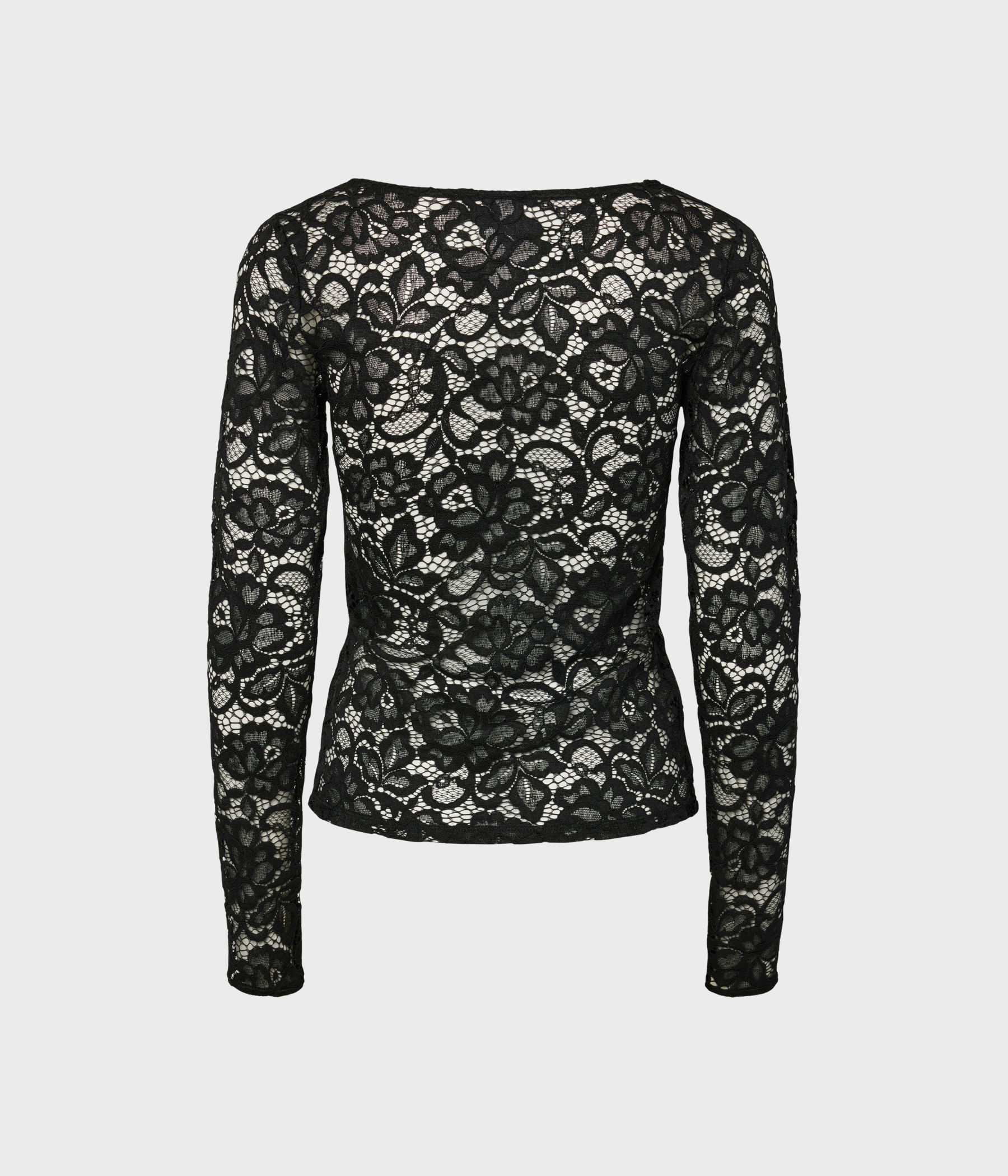 YASLACEY LS V-NECK LACE TOP S. NOOS (Black)