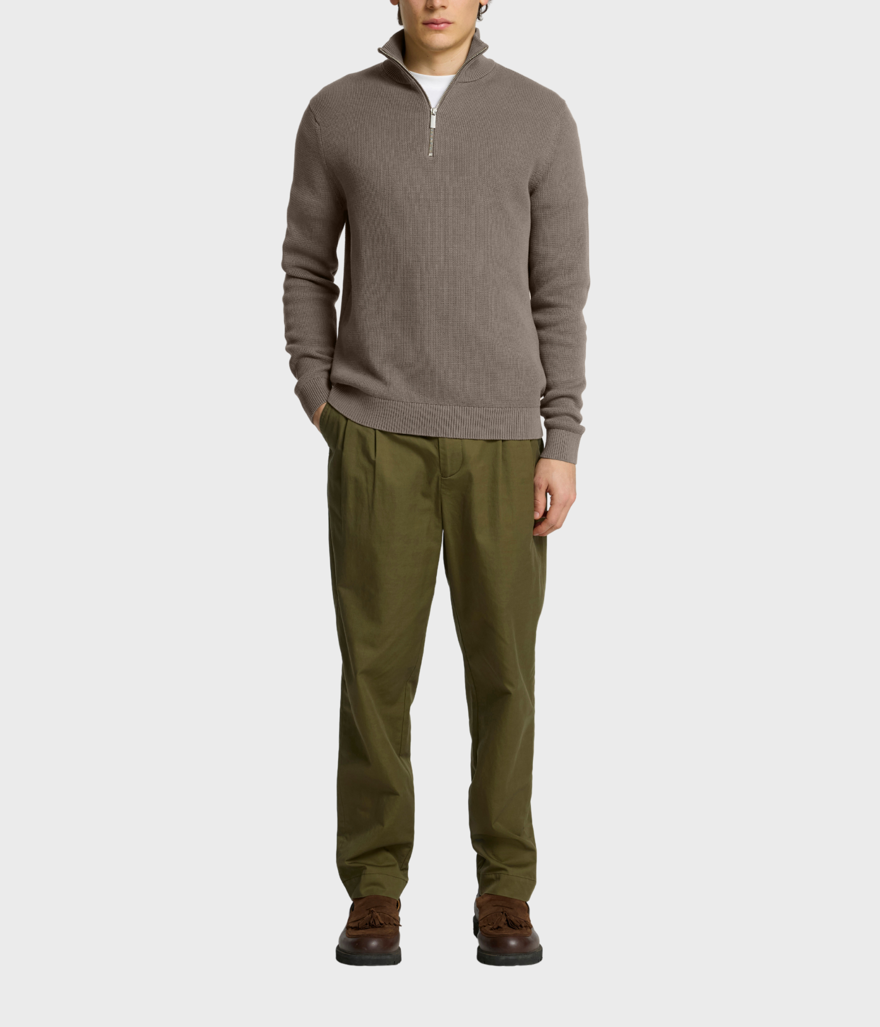 Slhdane Ls Knit Structure Half Zip Noos. (Morel)