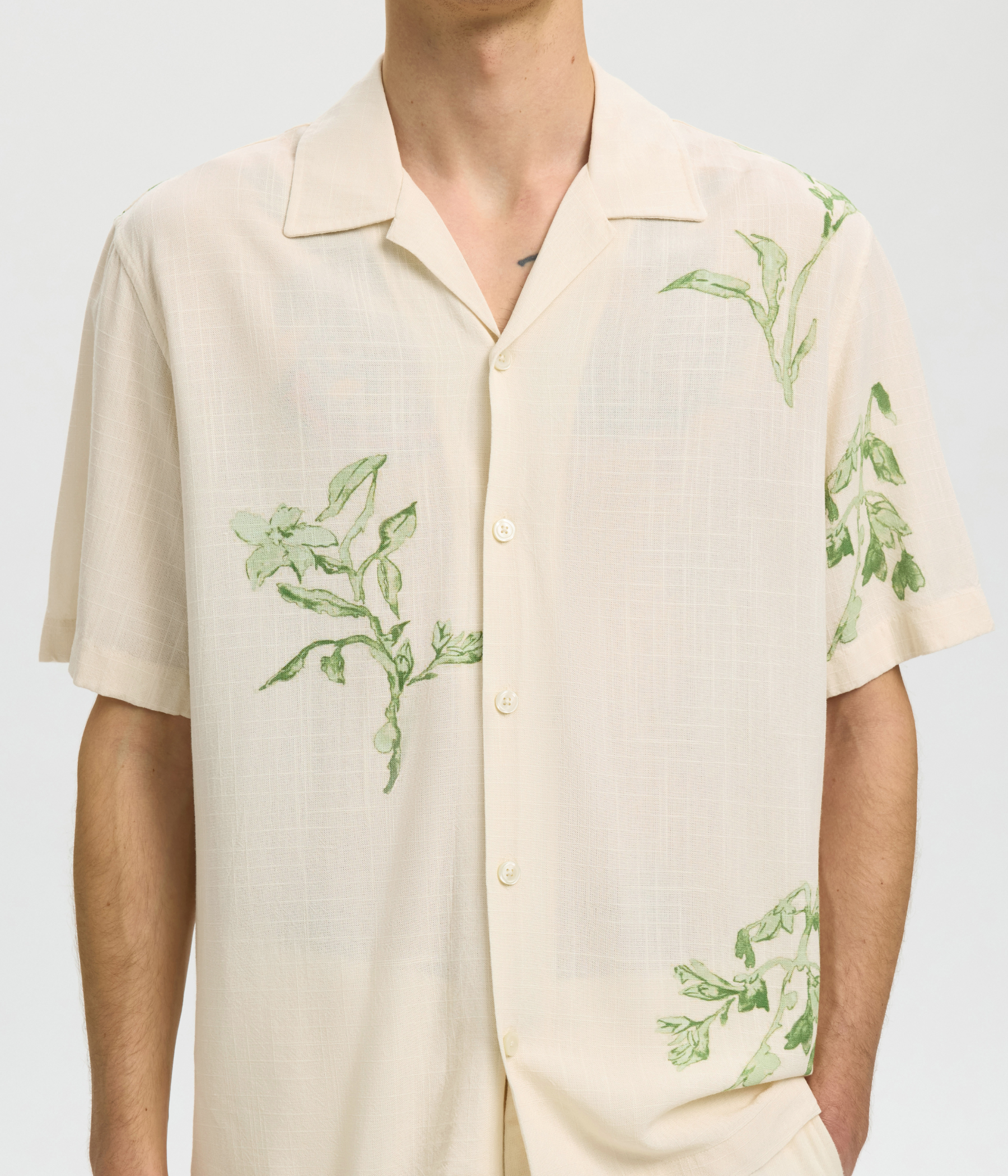 Slhregterry Aop Ss Shirt (Egret AOP:Aspen Green Florals)