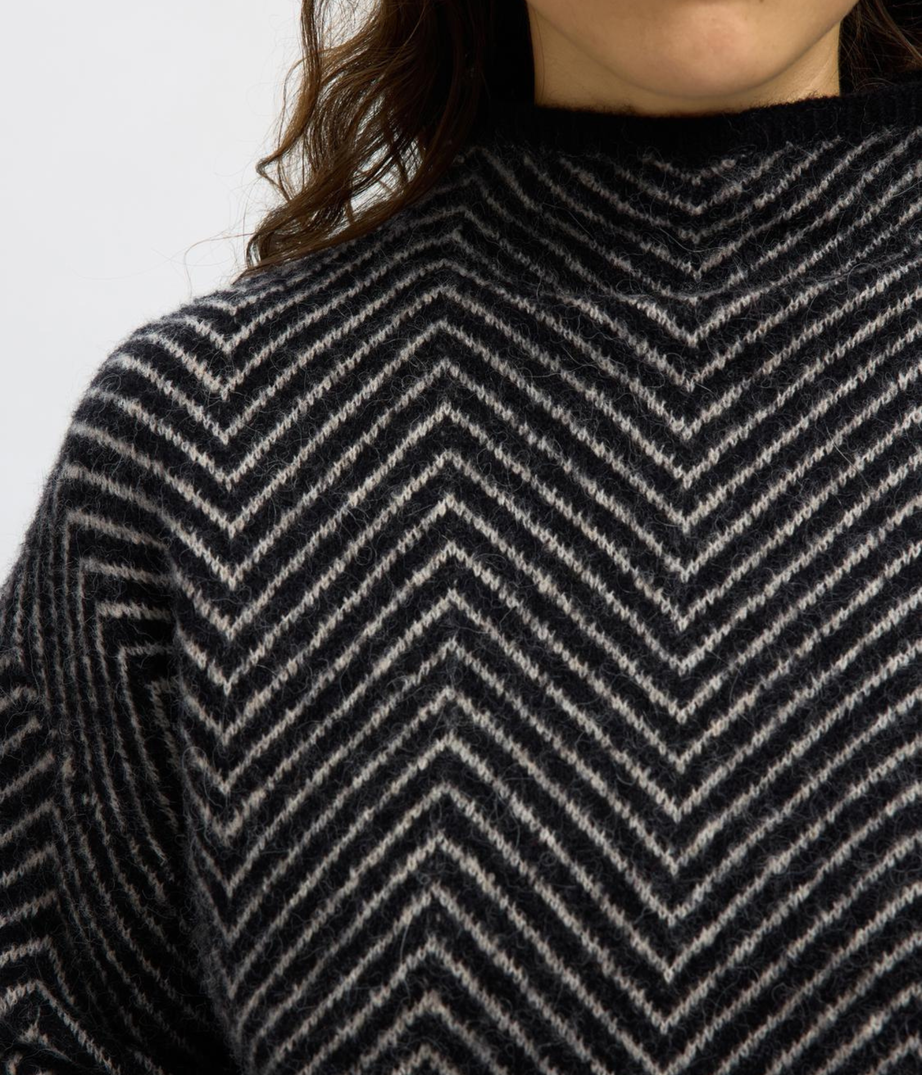 SLFLULU LS HERRINGBONE KNIT HIGH NECK (Black Detail:BIRCH)