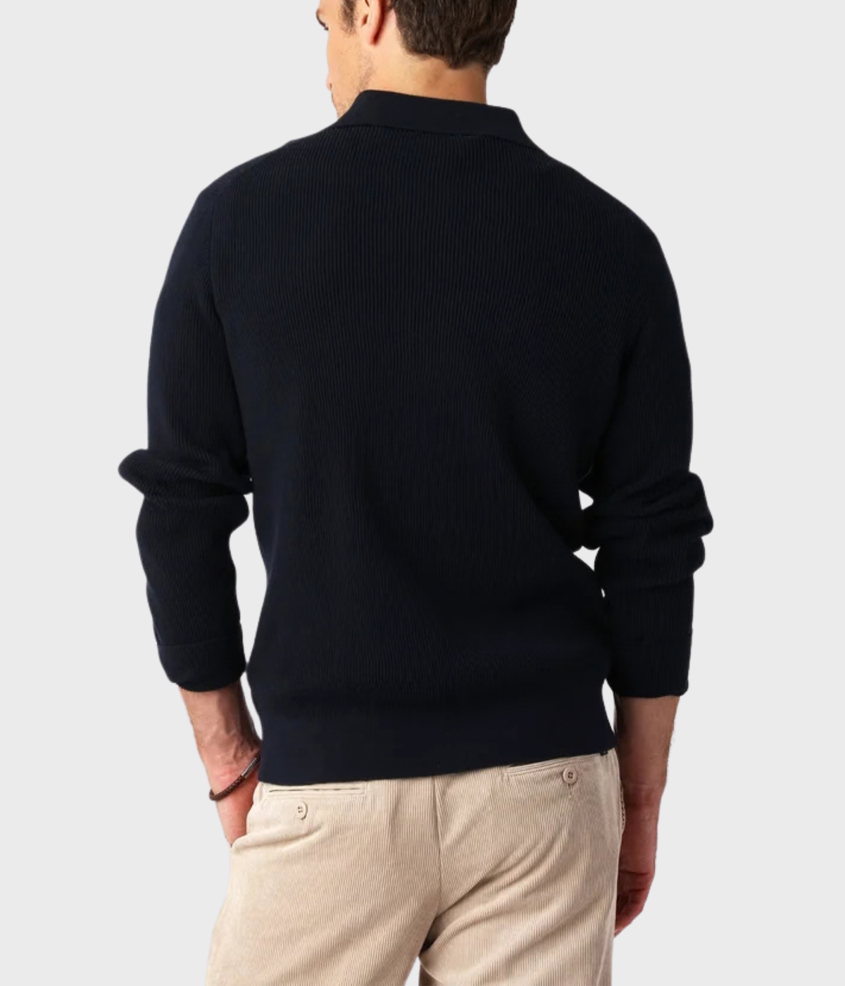 Cotton Ribb Zip Cardigan (Navy)