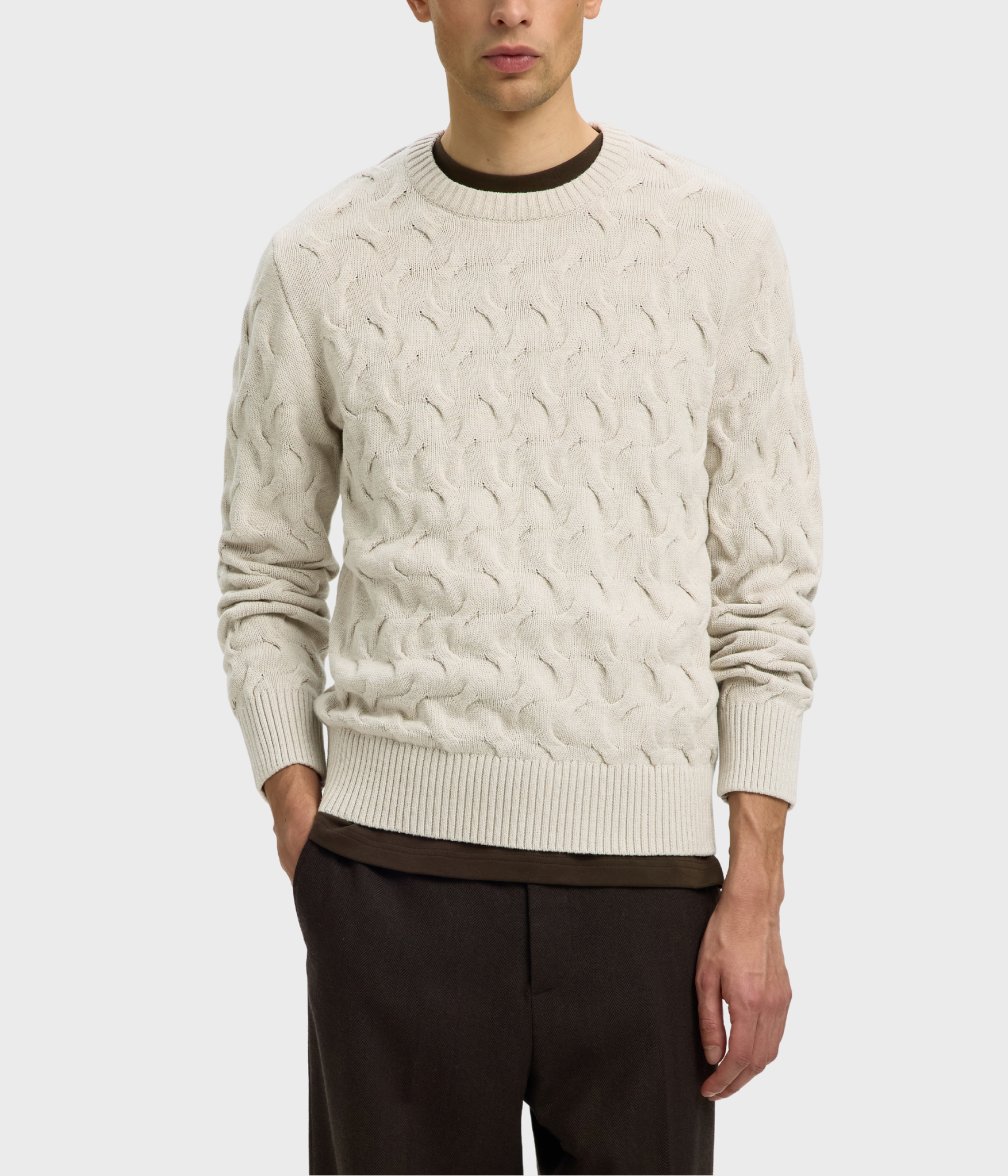Slmcarlos Ls Cable Crew Neck Noos (Silver Birch Detail:Melange)