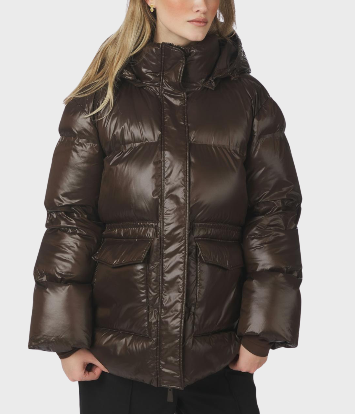 Clotilde Shiny Puffer Jacket (584 Chocolate Brown)