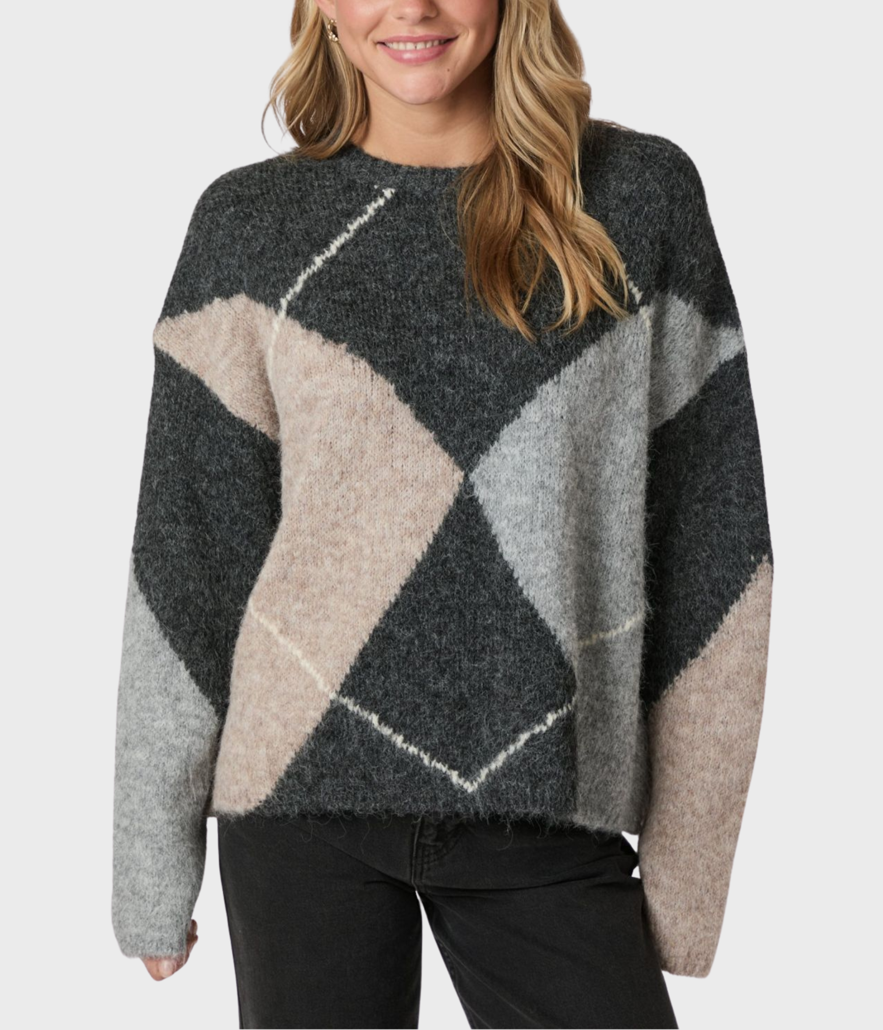 Inga Check Fluff Knit Blouse (Antracit)
