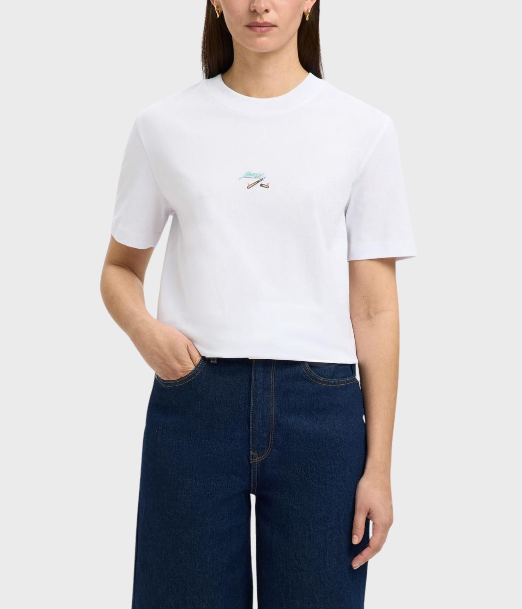 SLFCOLWOMAN SS LICENSE TEE (Bright White Print:Pencil)