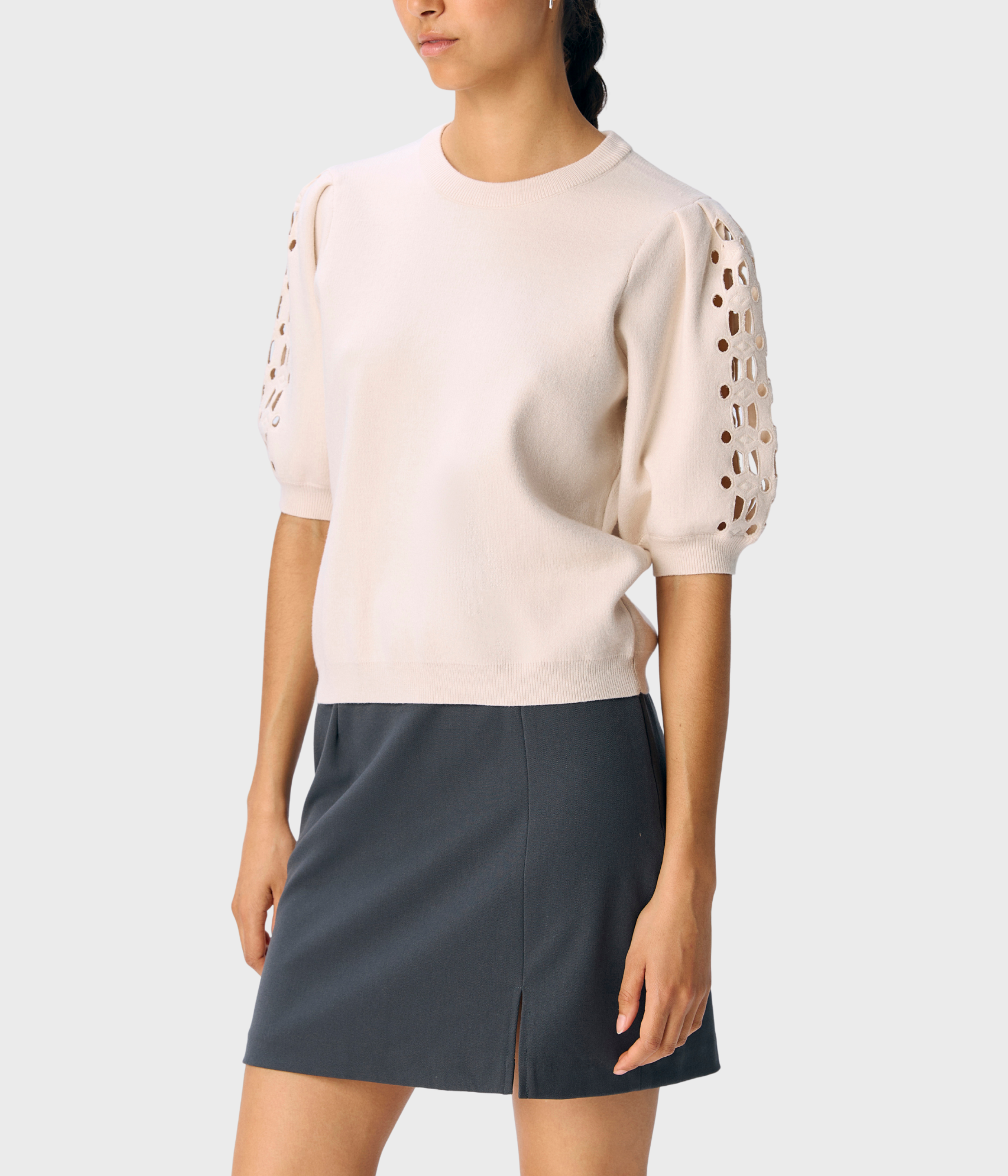 OBJYUKI S/S RE KNIT PULLOVER NOOS (White Sand)