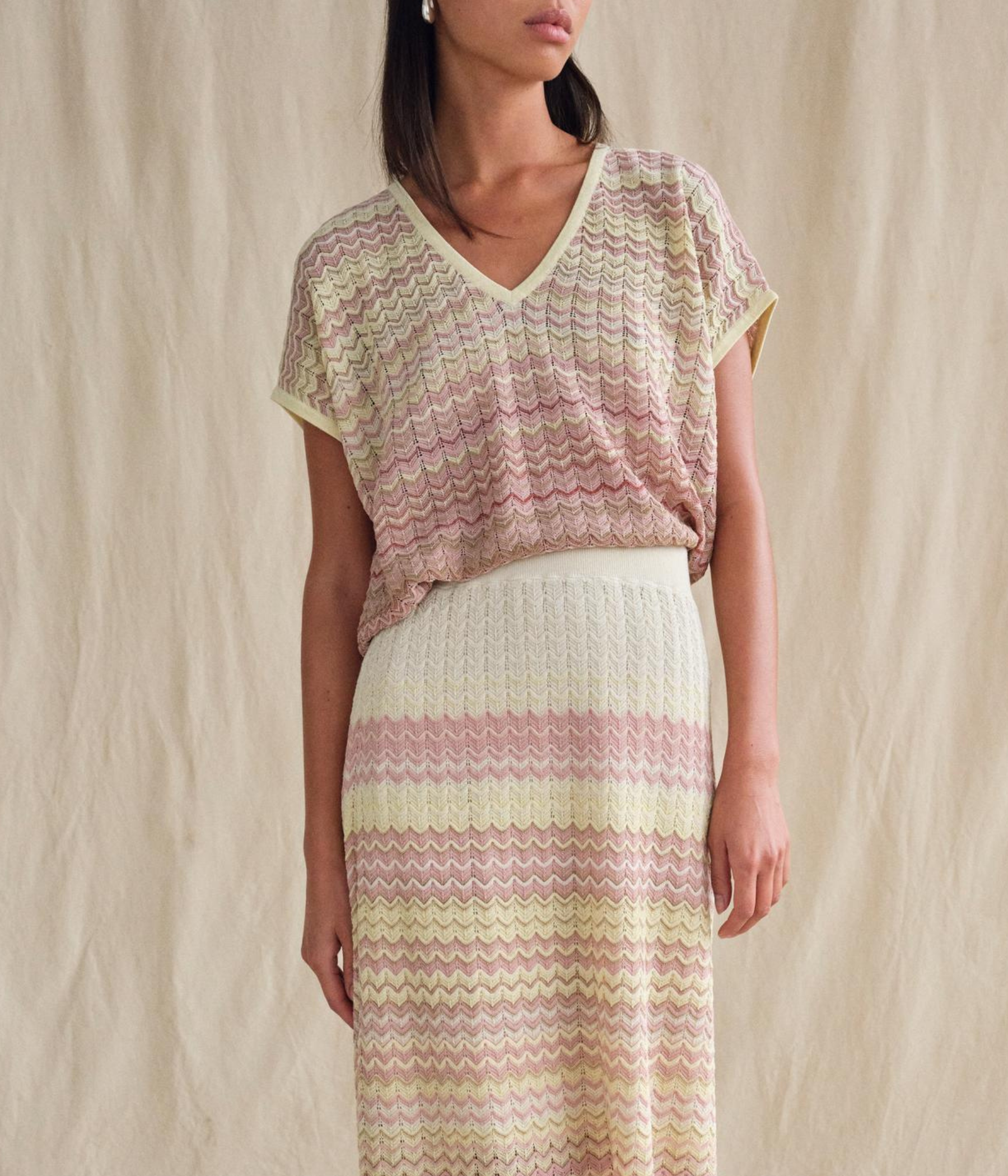 Mmshani Zig Zag V-Neck Knit (354 Powder Pink)