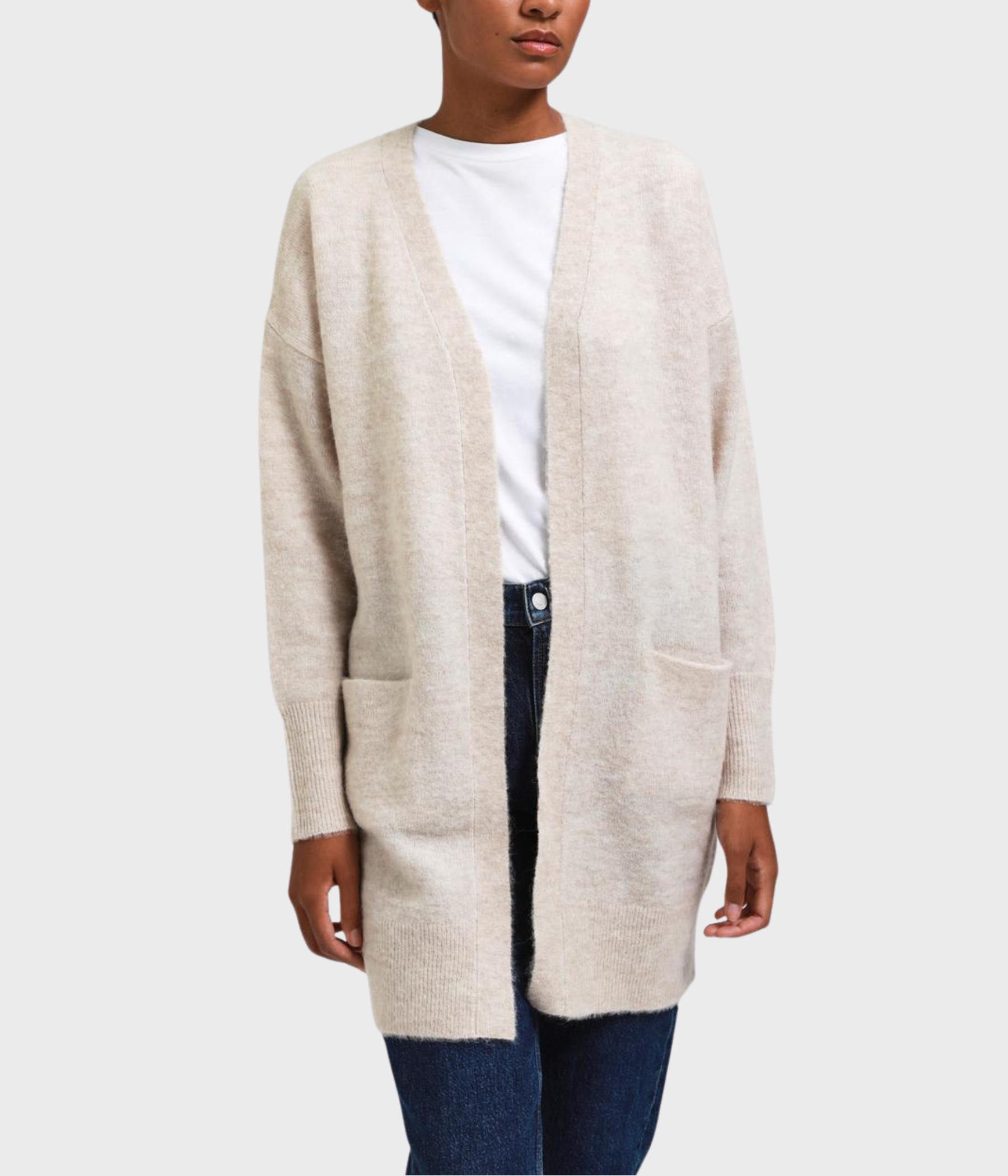SLFLULU NEW LS KNIT LONG CARDIGAN B NOOS (Birch Detail:MELANGE)