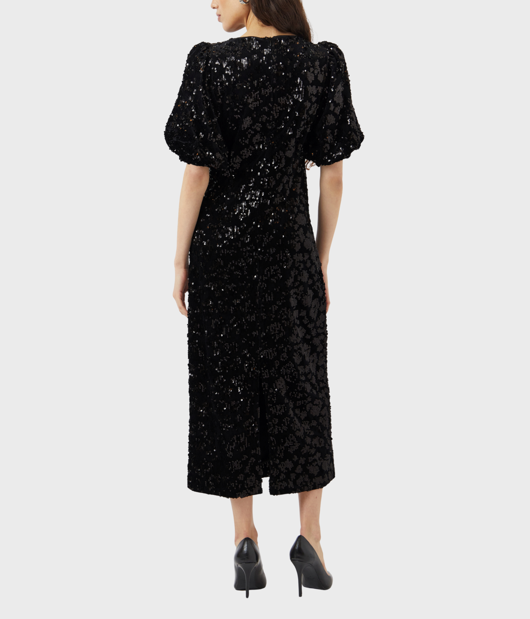 YASSOFIE 2/4 SEQUIN MIDI DRESS - SHOW. (Black, Detail:W SEQUINS)