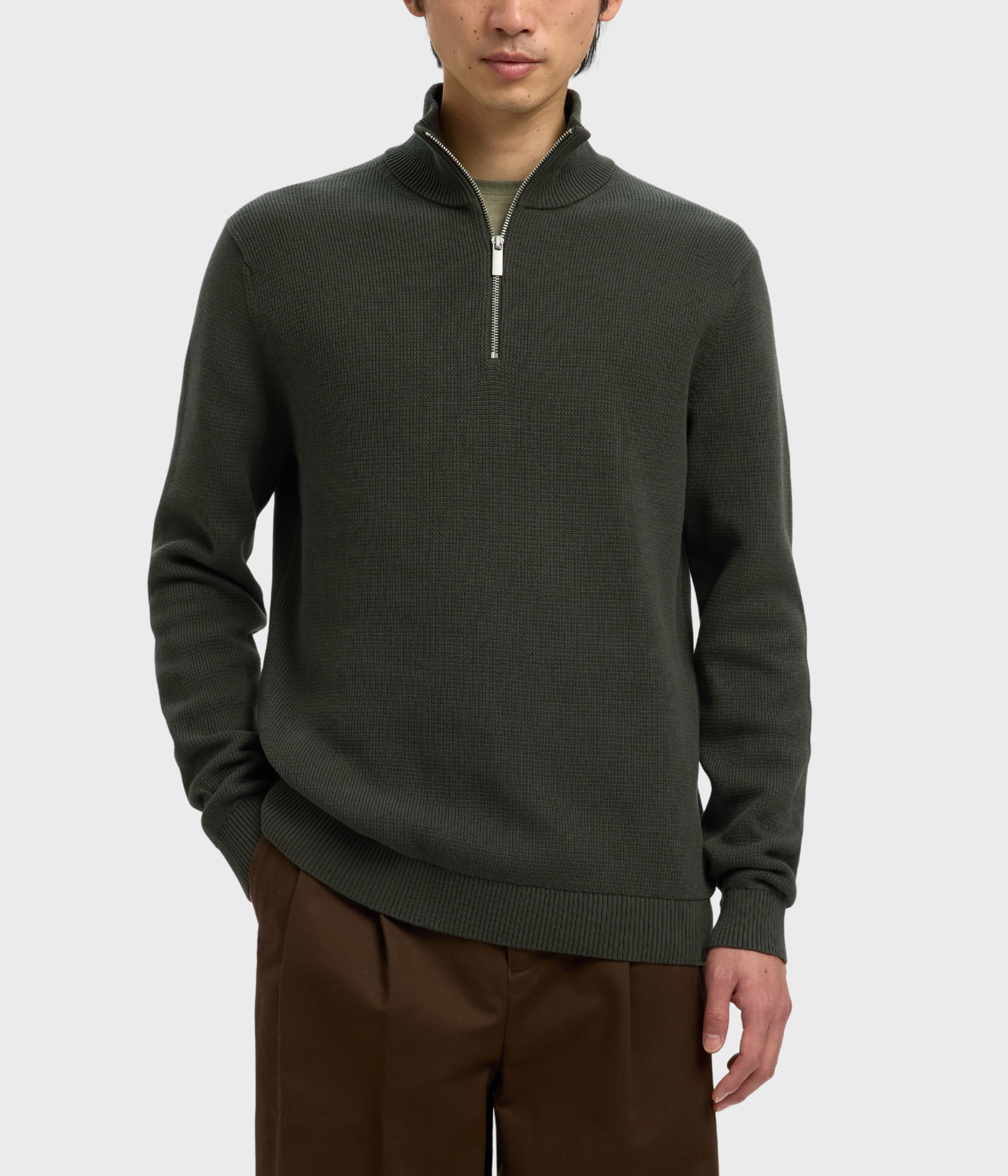 SLHDANE LS KNIT STRUCTURE HALF ZIP NOOS. (Deep Forest)