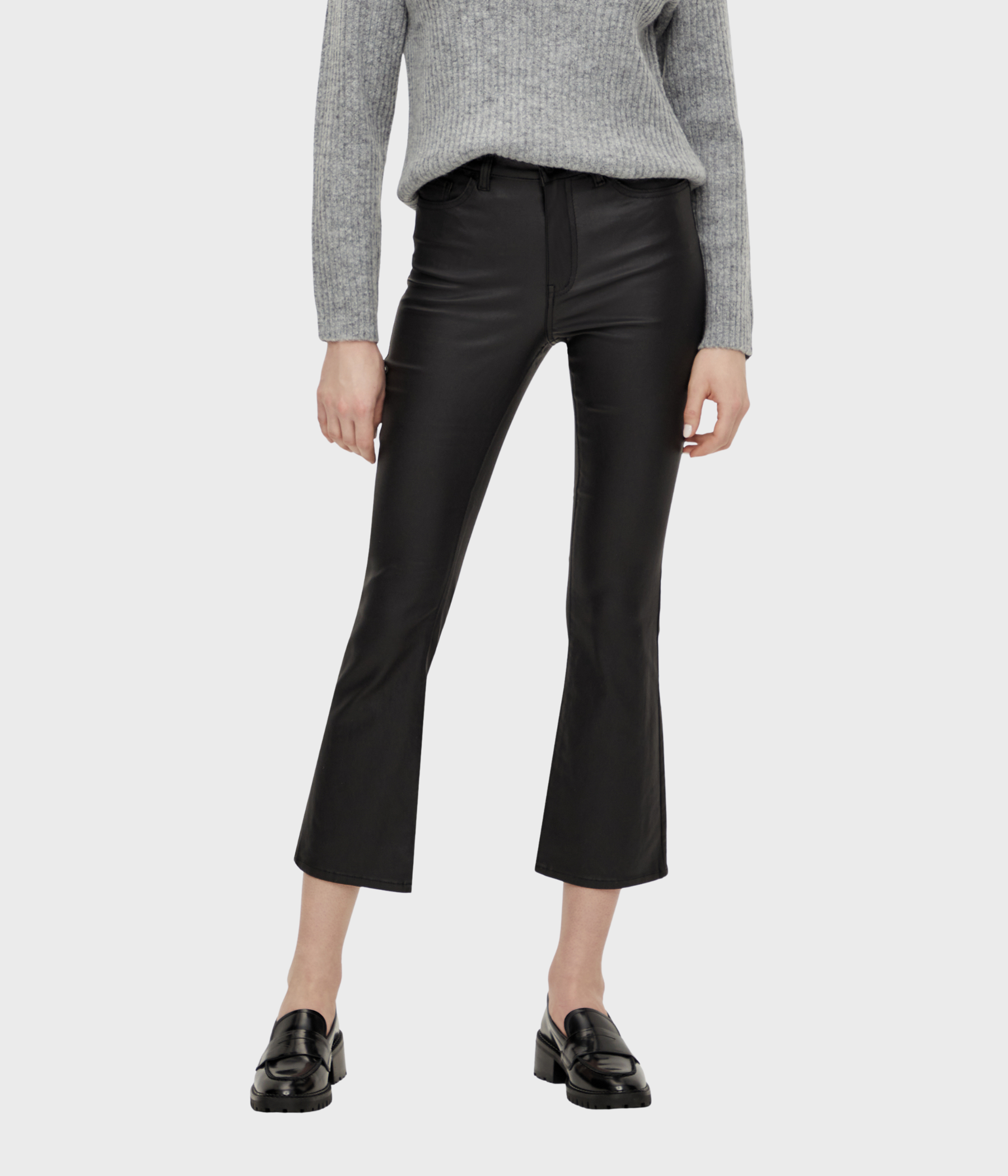 OBJBELLE MW 7/8 COATED FLARED PANT NOOS (Black)