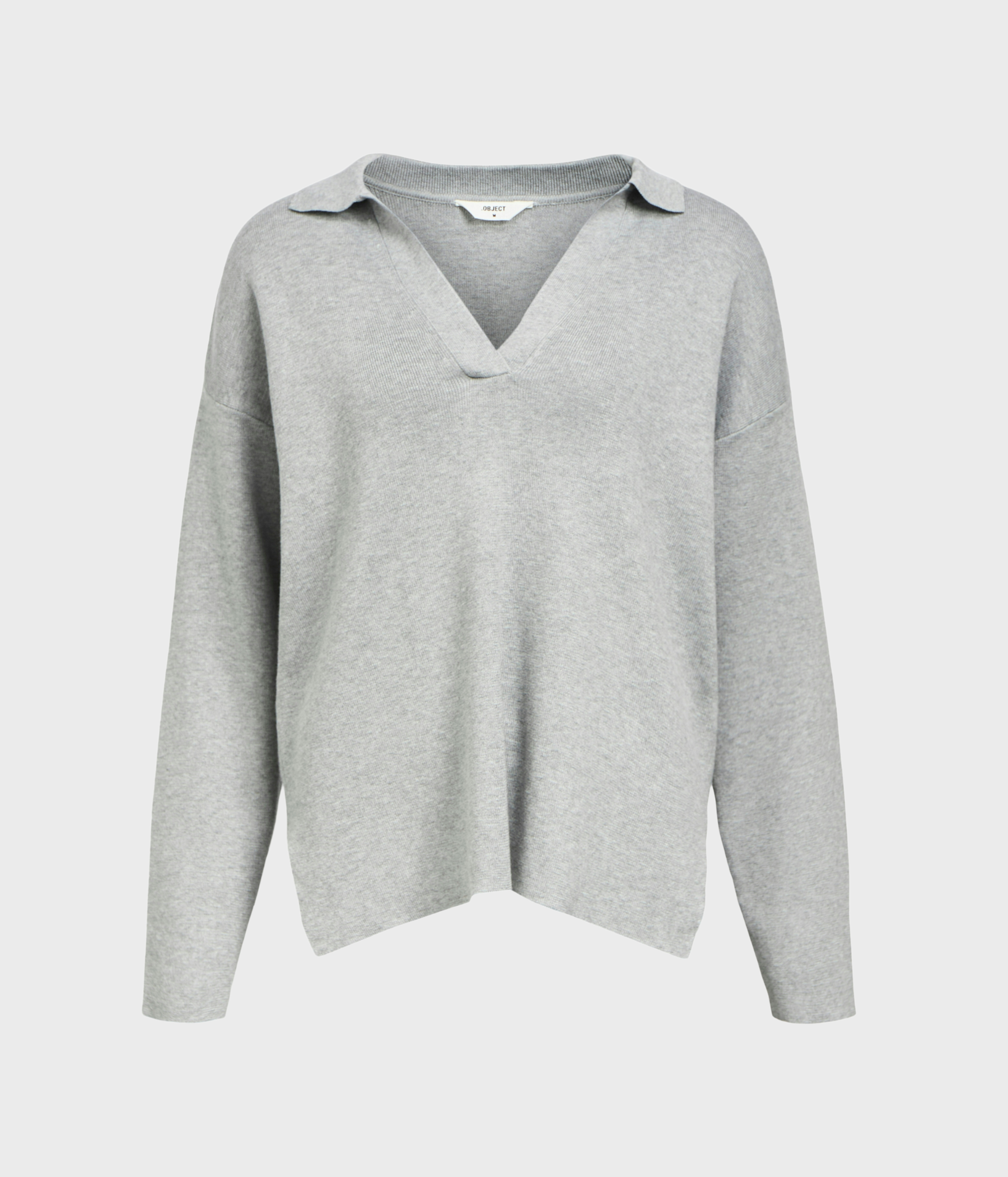 OBJESTER L/S LO KNIT POLO DIV (Light Grey Melange)
