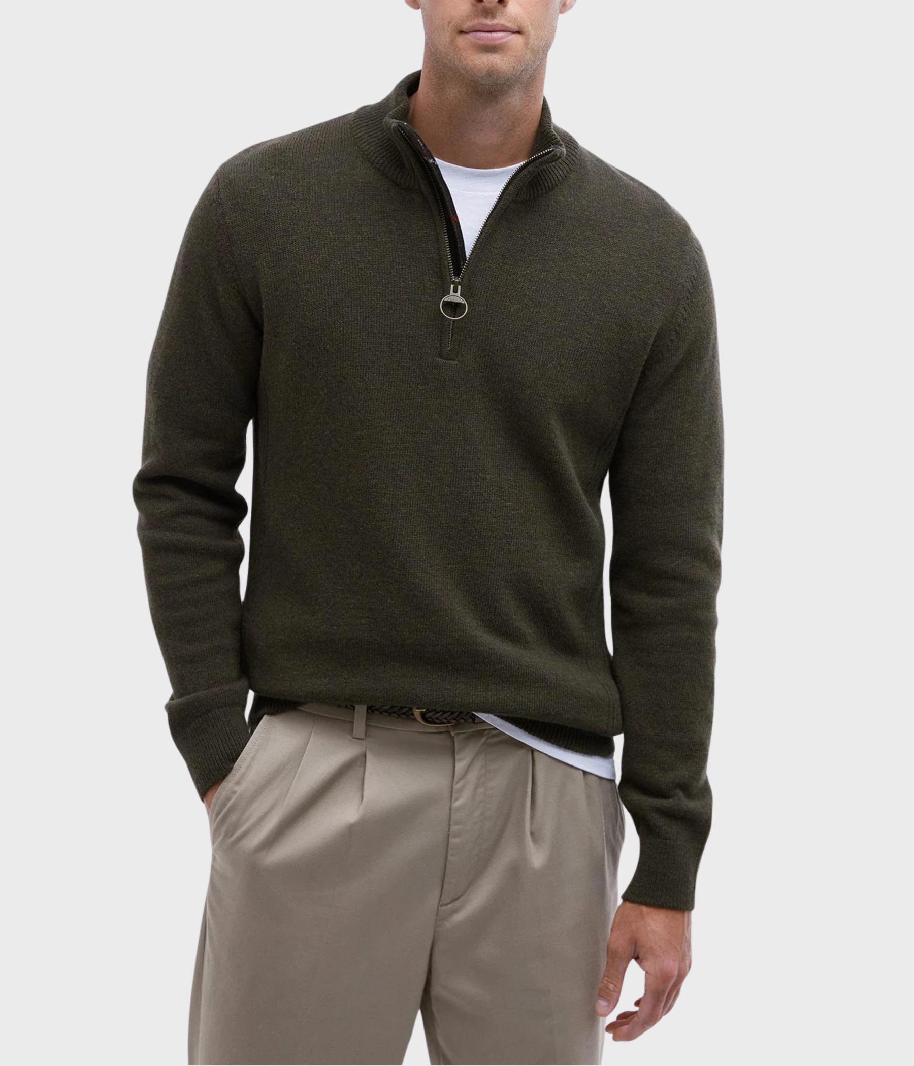 Barbour Holden Half Zip Knitted Jumper (OL91 Olive Marl)