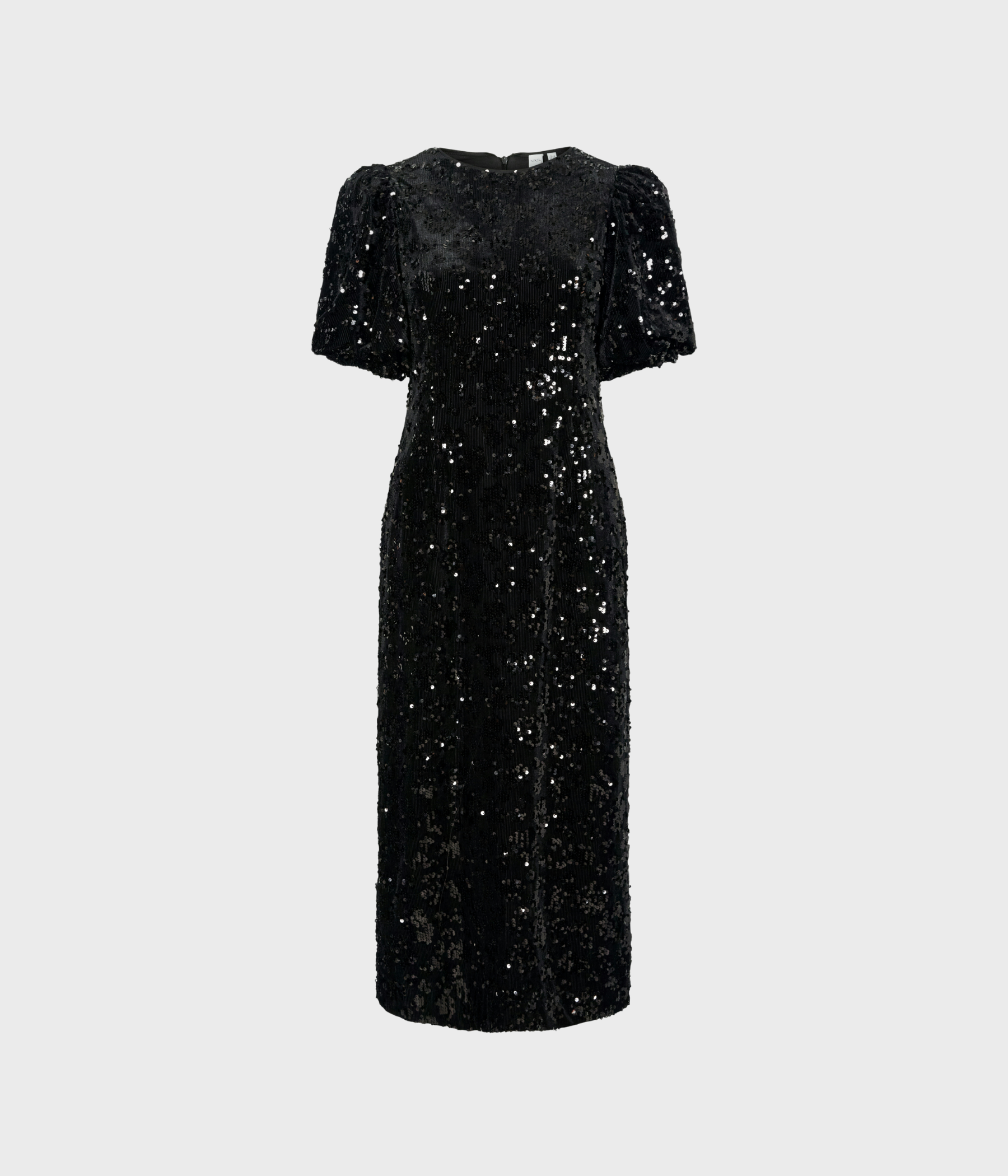 YASSOFIE 2/4 SEQUIN MIDI DRESS - SHOW. (Black, Detail:W SEQUINS)