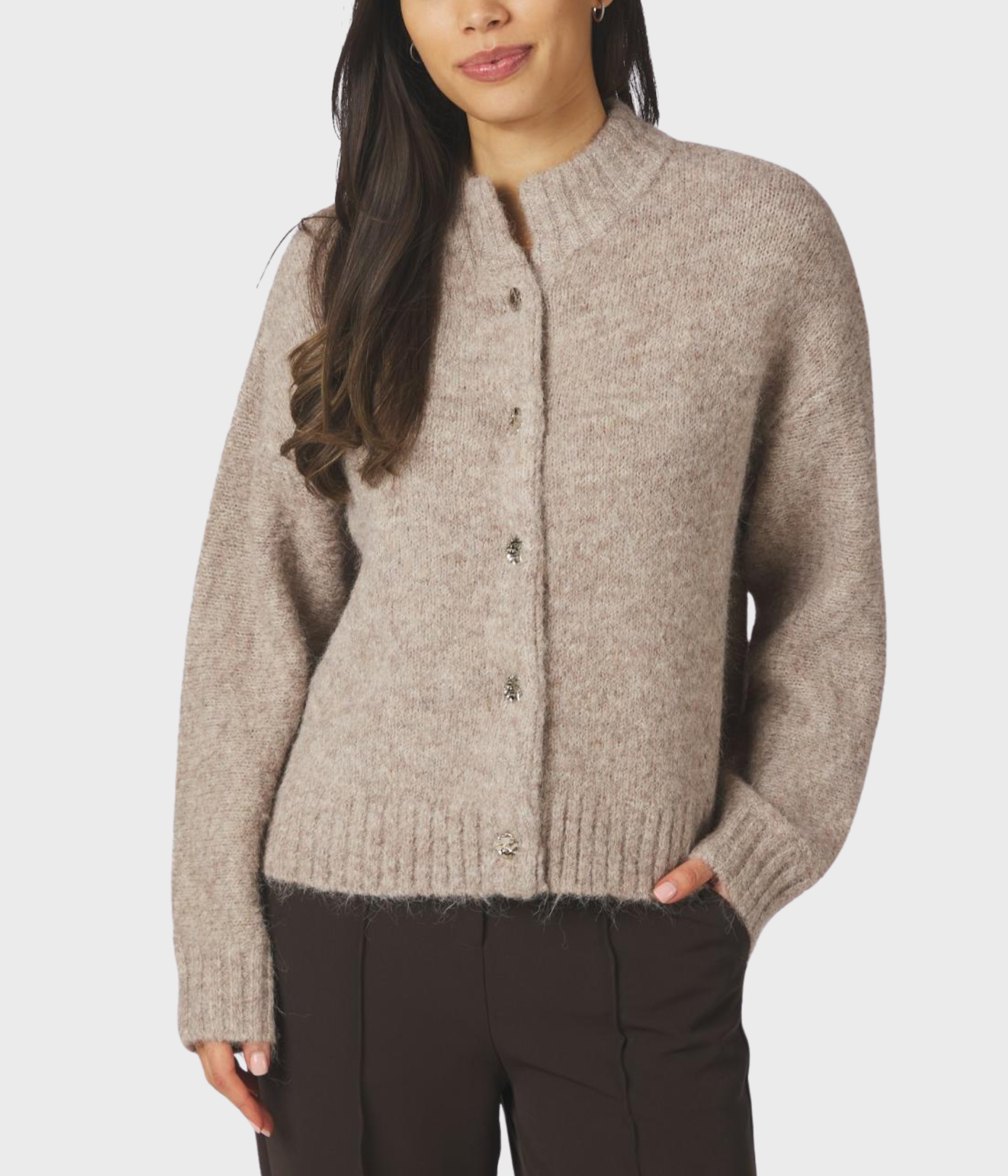 Taura Fluffy Knit Cardigan. (976 Beige Melange)