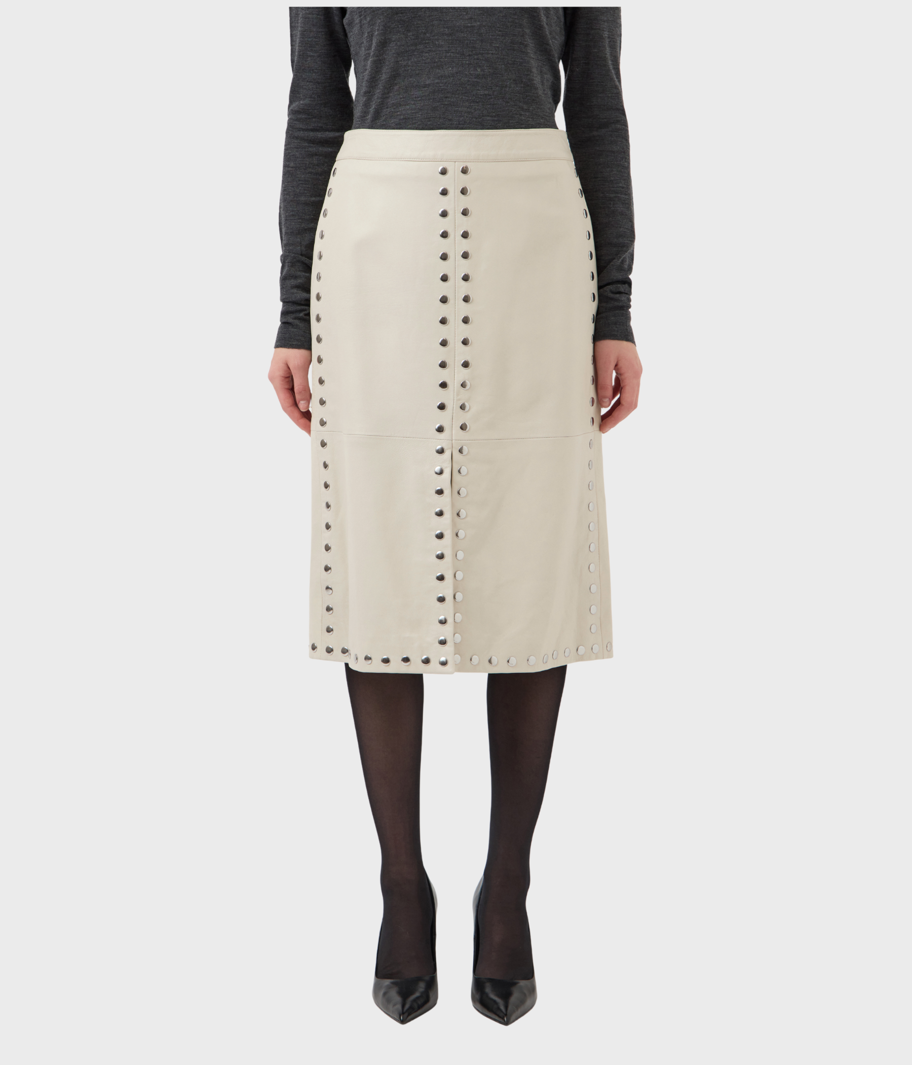 YASJUNIPER MW STUD LEATHER SKIRT  - SHOW (Fog Detail:W SILVER STUDS)