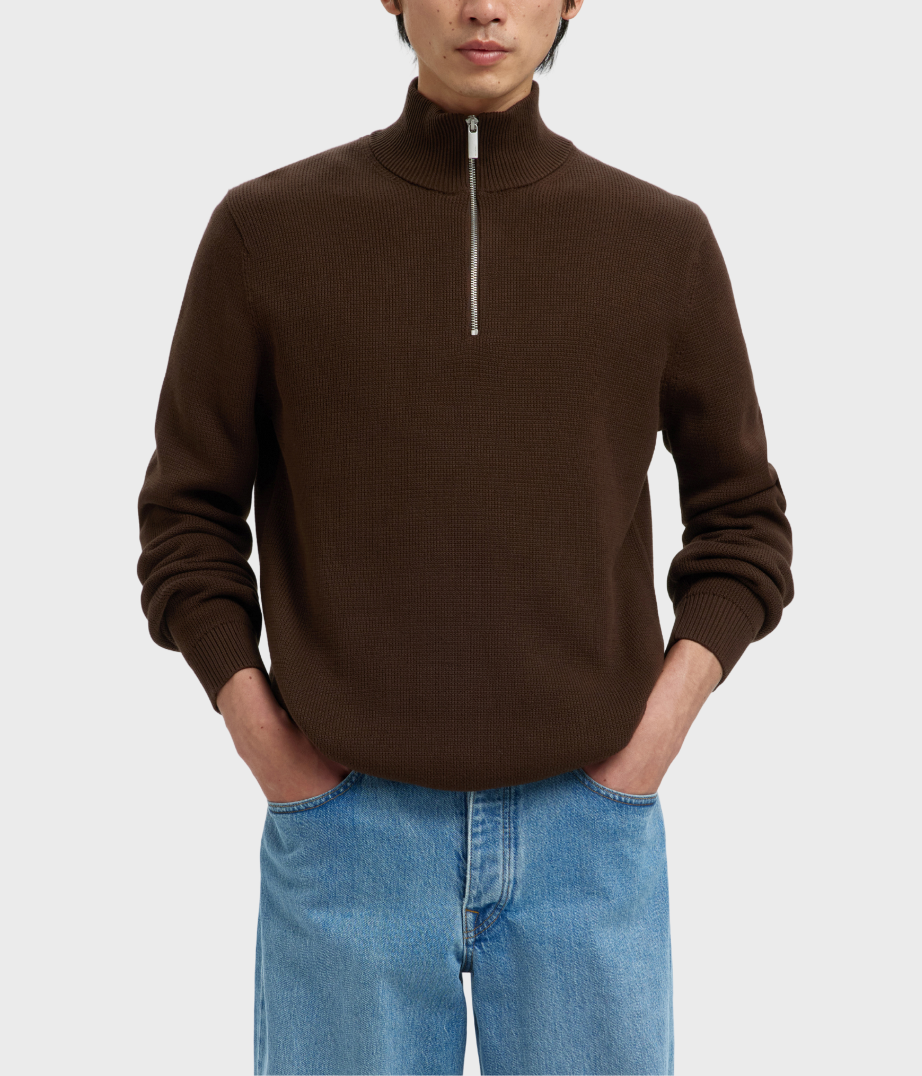 SLHDANE LS KNIT STRUCTURE HALF ZIP NOOS. (Demitasse)