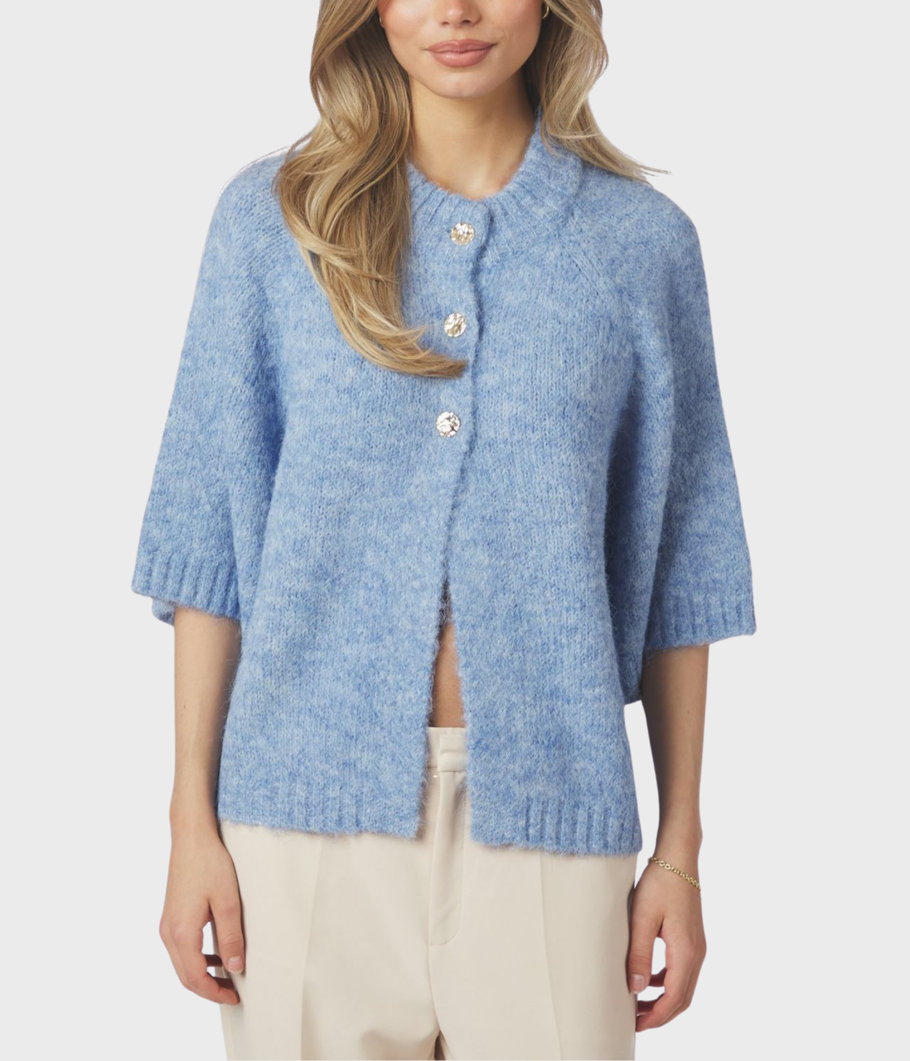 Benuta Fluffy Knit Cardigan. (142 Dusty blue)