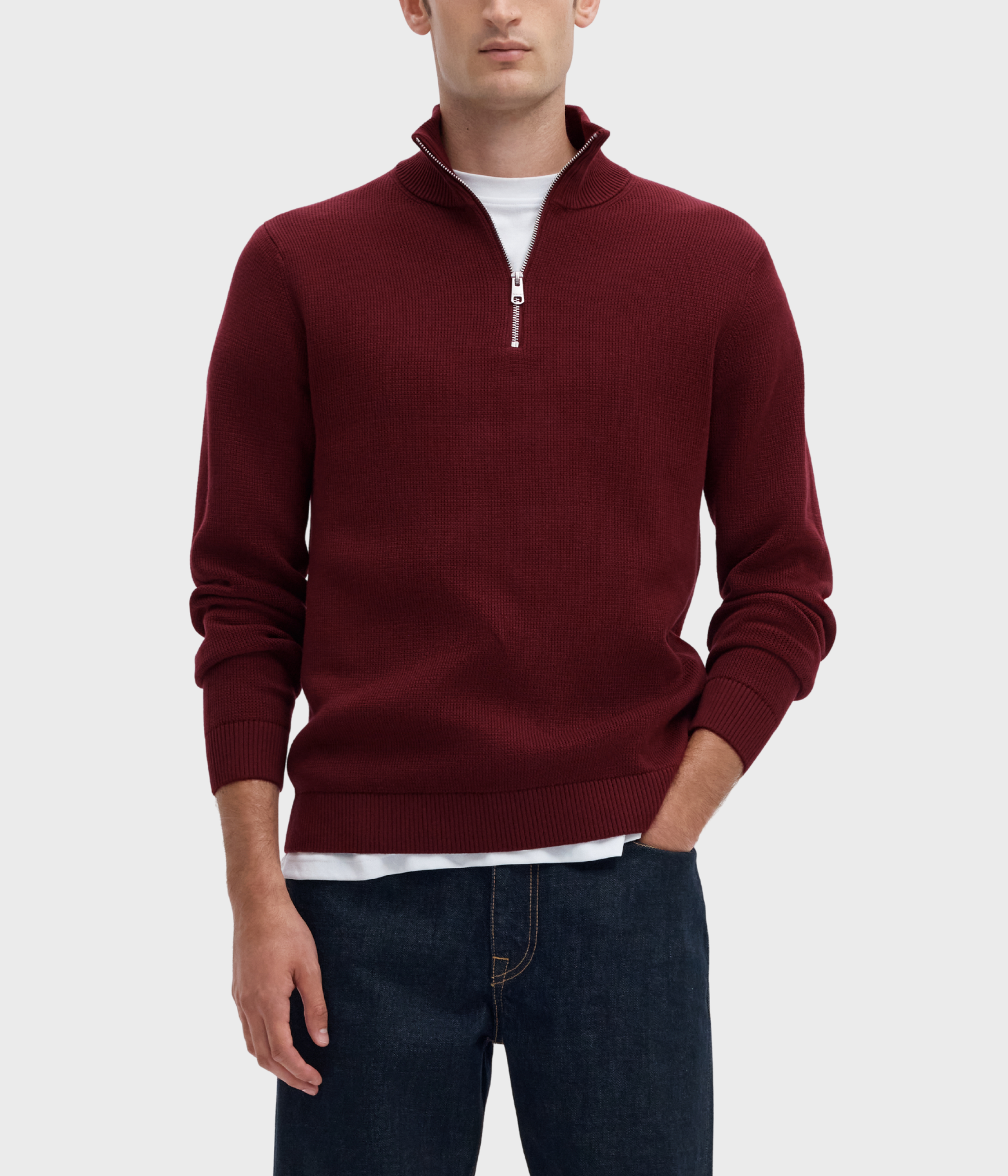 Slhdane Ls Knit Structure Half Zip Noos. (Tawny Port)