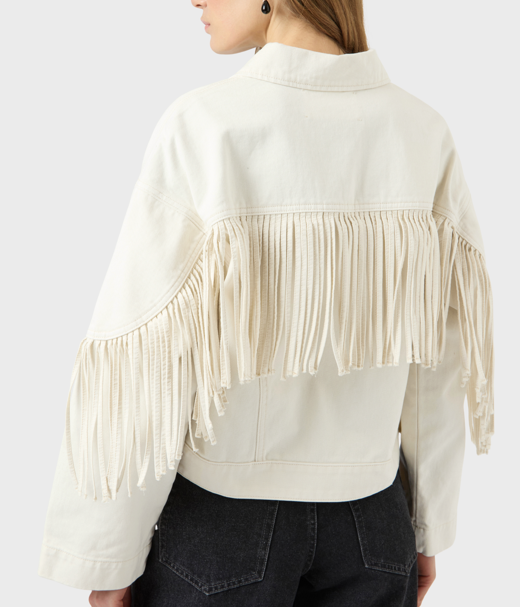 YASAIKO LS DENIM FRINGE JACKET SOLID (Ecru)
