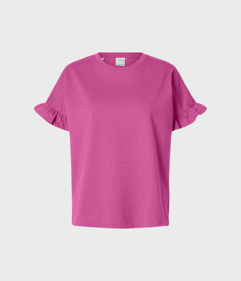 Rosa t-shirt med volangdetaljer