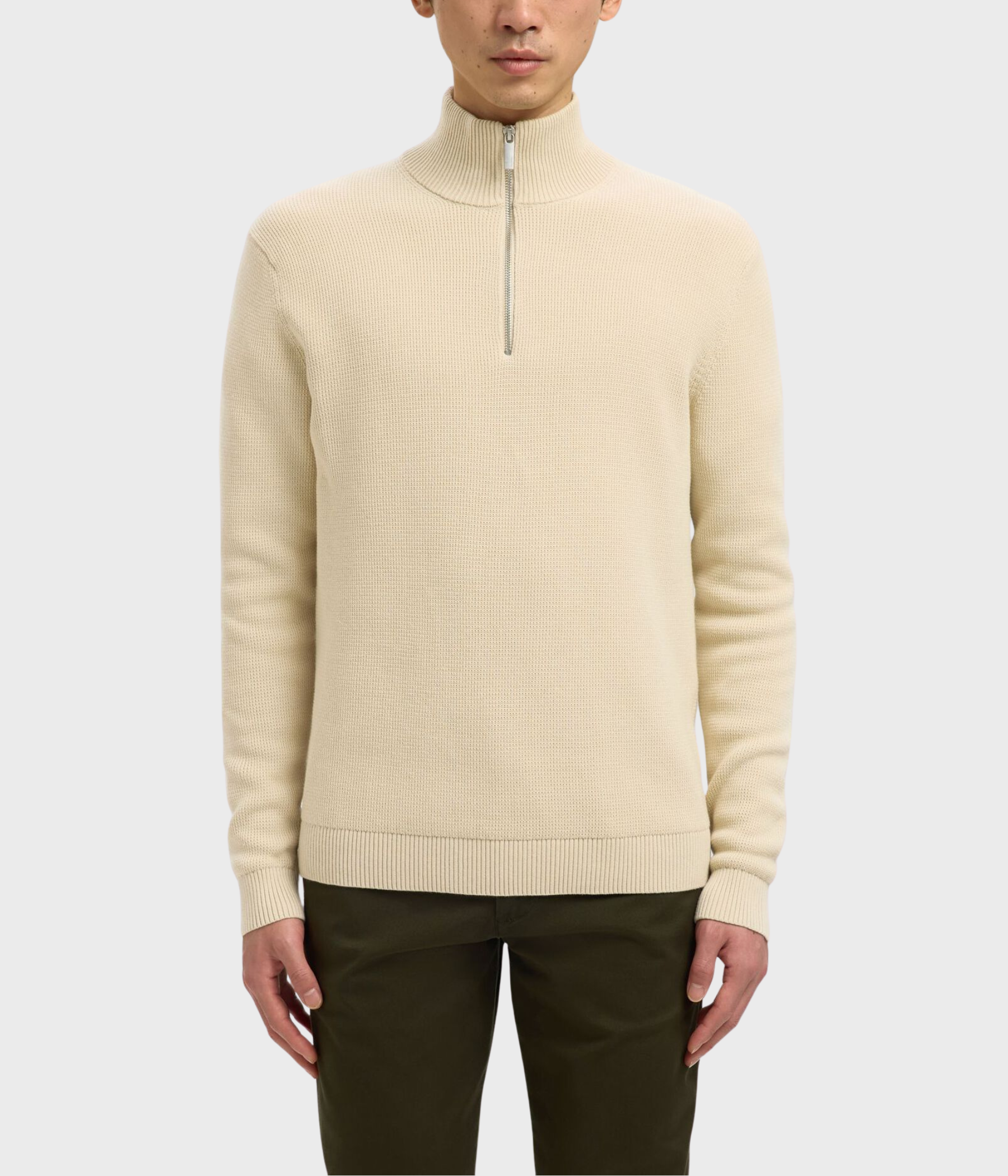 SLHDANE LS KNIT STRUCTURE HALF ZIP NOOS. (Oatmeal)