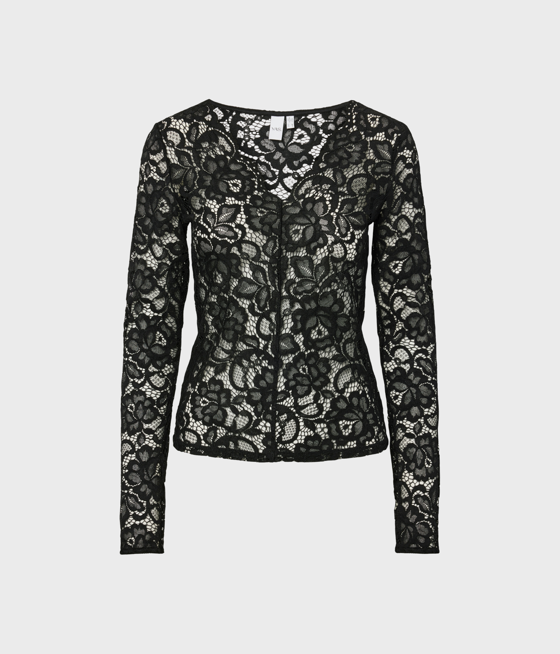 YASLACEY LS V-NECK LACE TOP S. NOOS (Black)