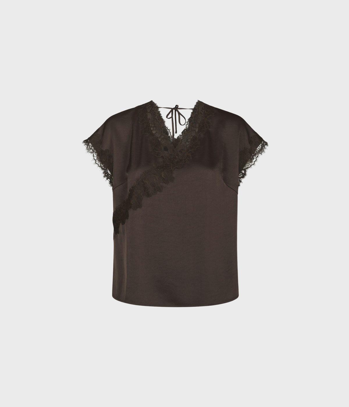Benera Heavy Sateen Lace Blouse (676 DARK BROWN)