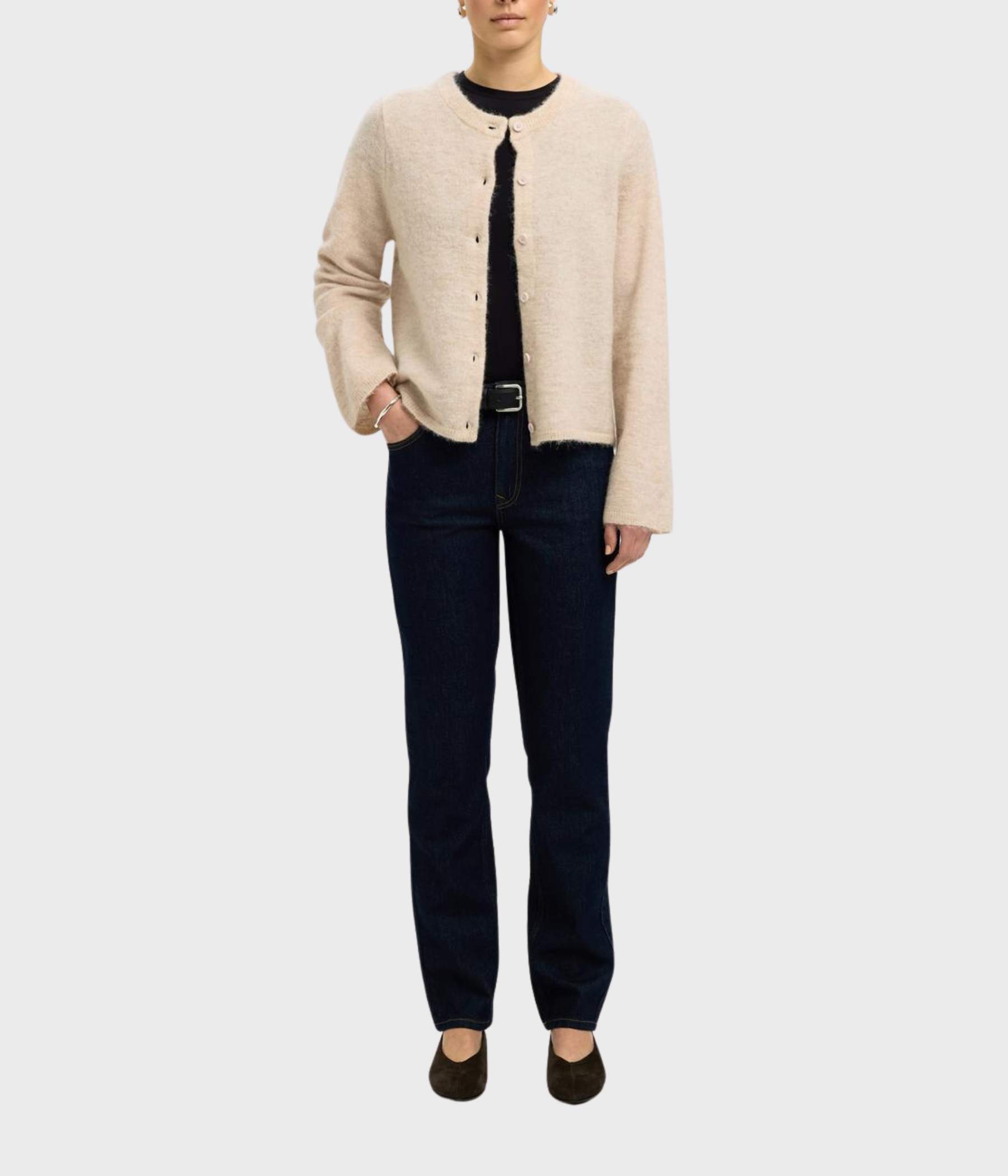 SLFLULU NEW LS KNIT CARDIGAN NOOS (Birch Detail:MELANGE)