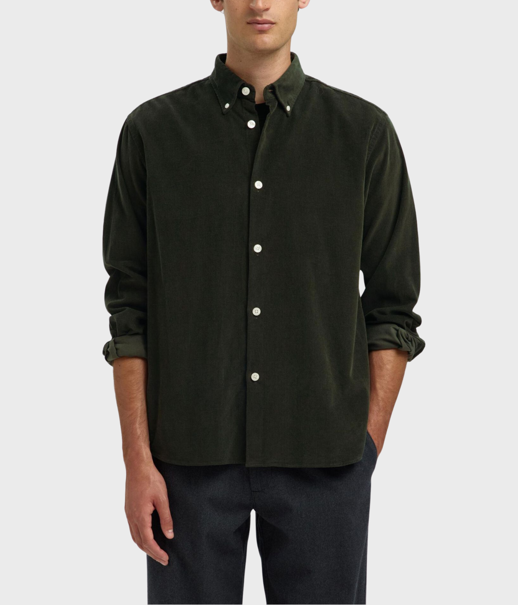 SLHREGDANNI CORD BD LS SHIRT NOOS. (Deep Forest)