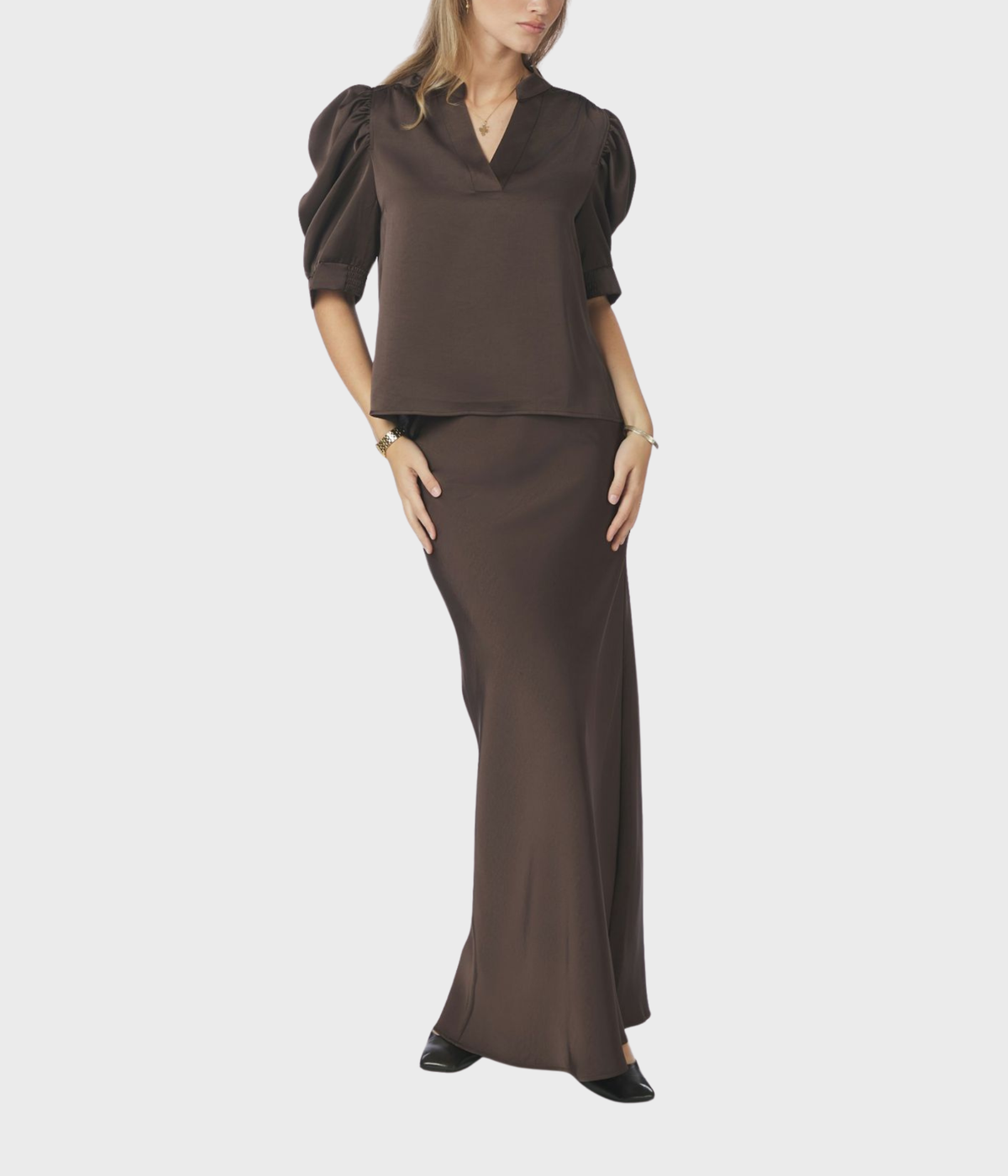 Vicky Heavy Sateen Skirt. (DARK BROWN) - D.O. Design Only