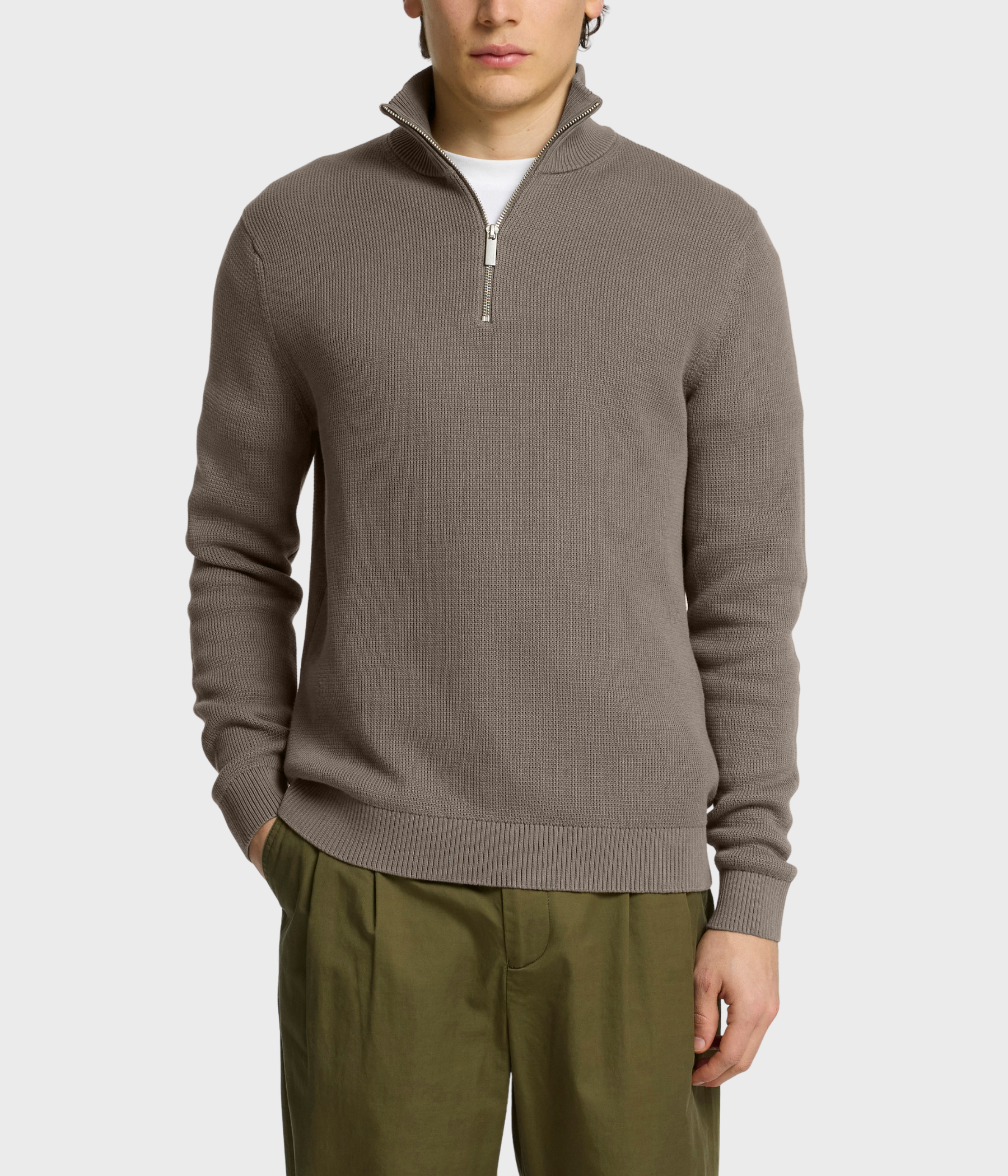 Slhdane Ls Knit Structure Half Zip Noos. (Morel)