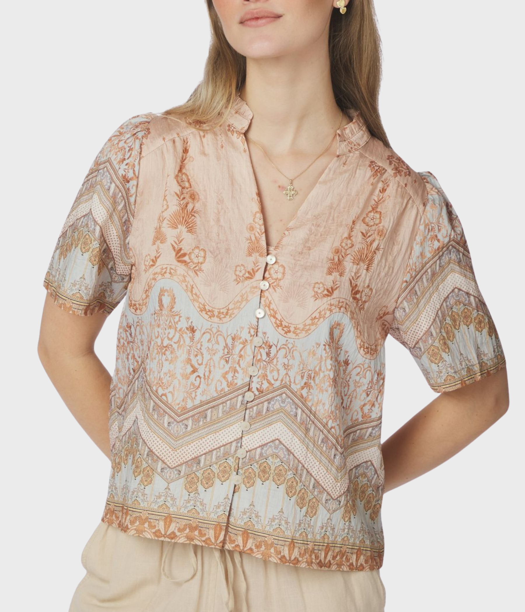 Torana Flower Border Blouse (618 Flower Peach)