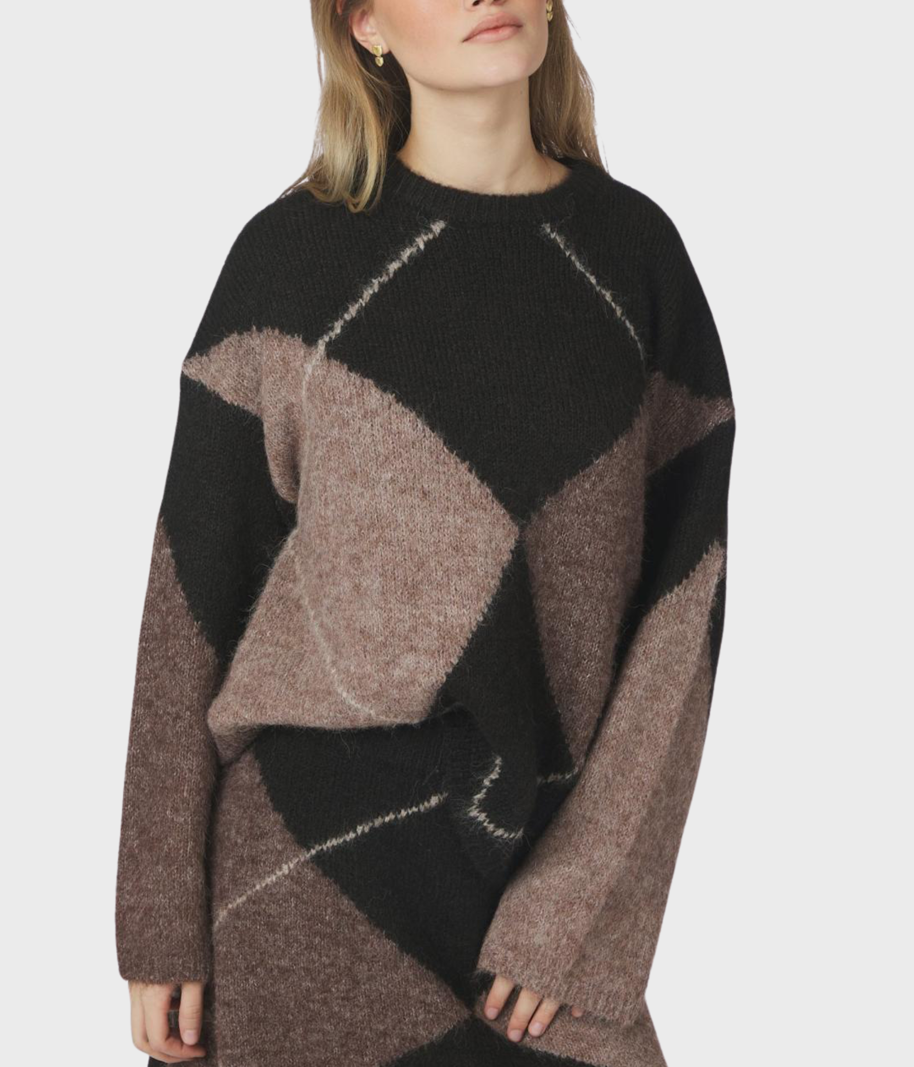Inga Check Fluff Knit Blouse (676 DARK BROWN)