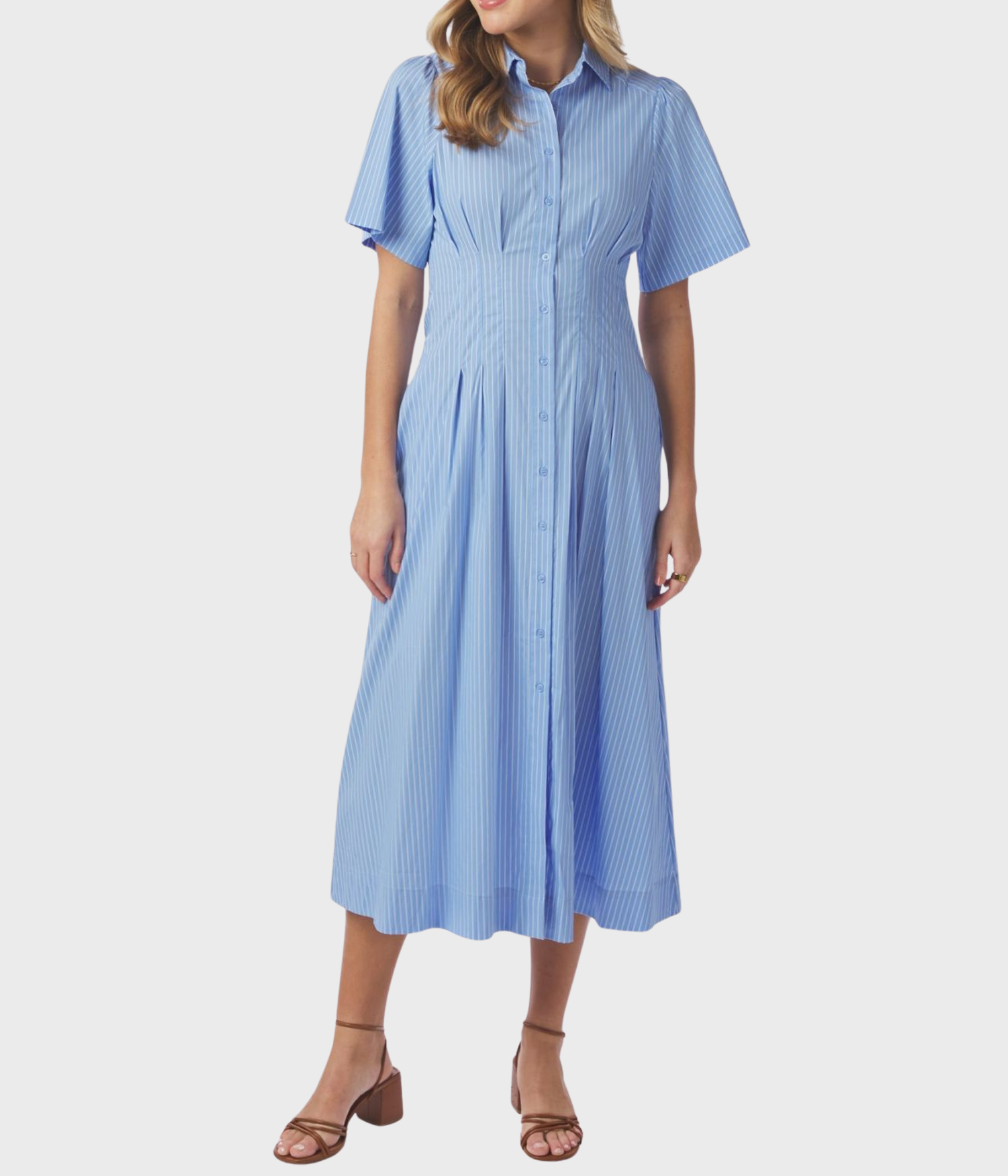 Baia Stripe Poplin Dress (145 Light Blue)