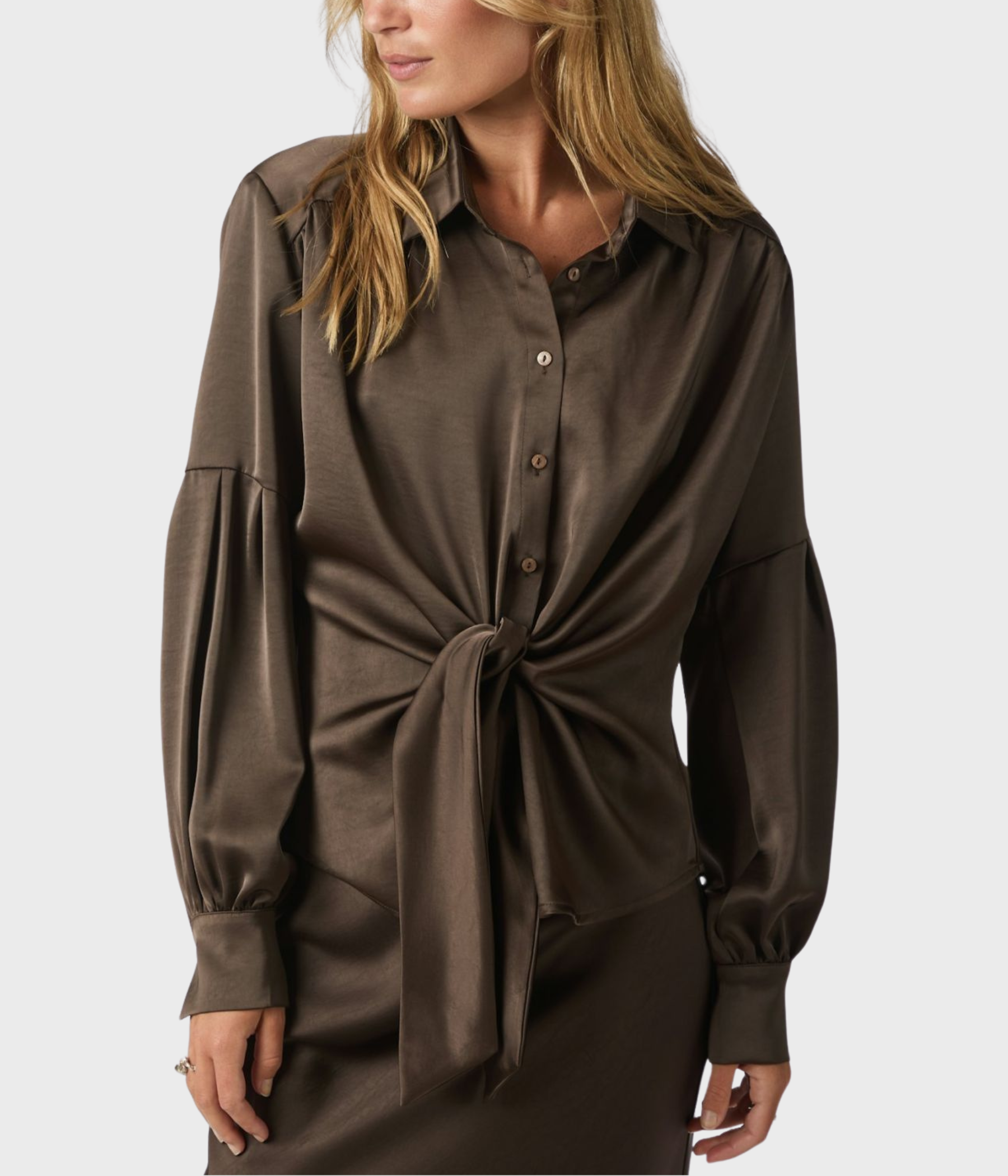 Naja Satin Shirt (676 DARK BROWN)