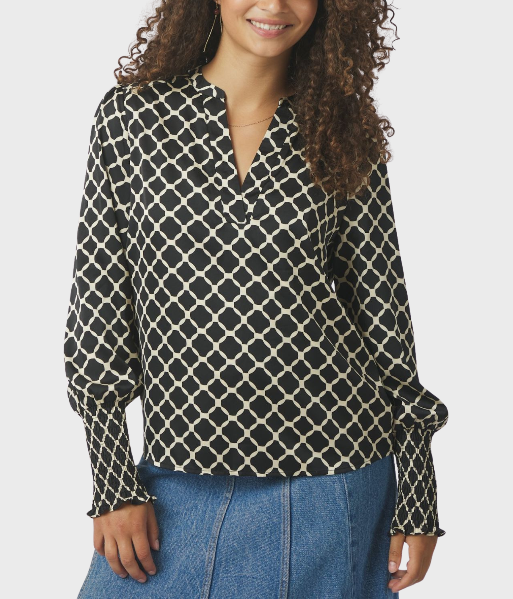 Landa Tile Print Blouse (Black)
