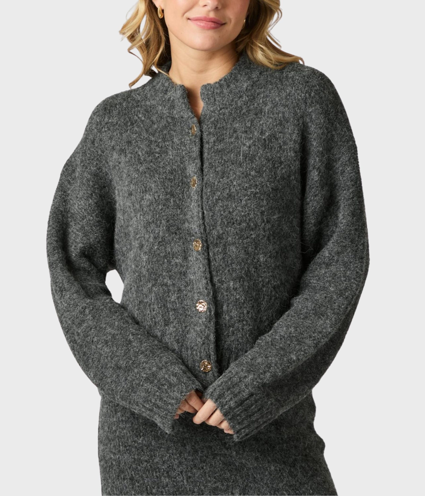 Taura Fluffy Knit Cardigan (132 Antracit)