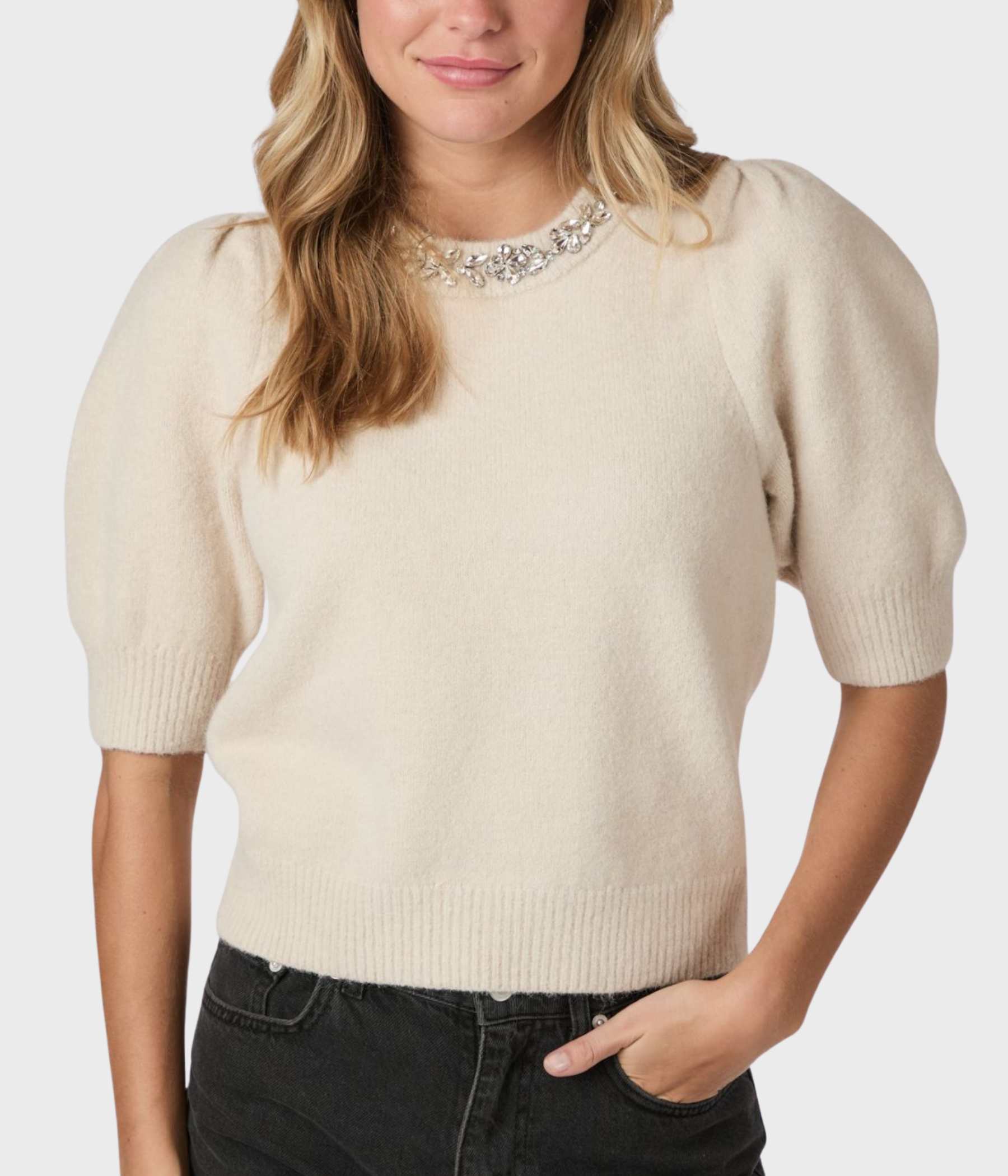 Maia Stone Knit Blouse (124 Ivory)