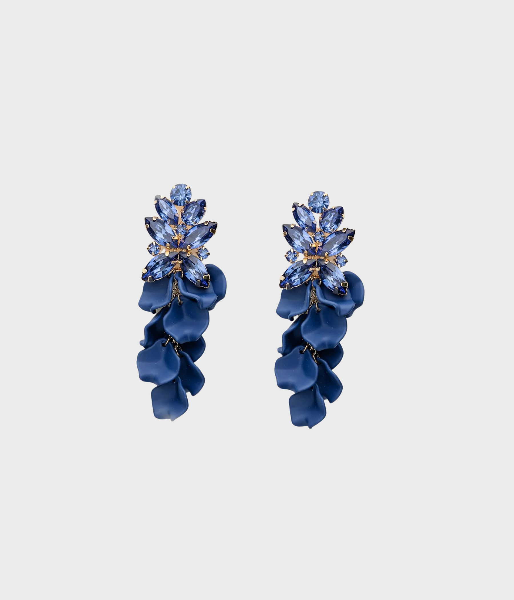 Leaf Big Stone Earrings (Navy)
