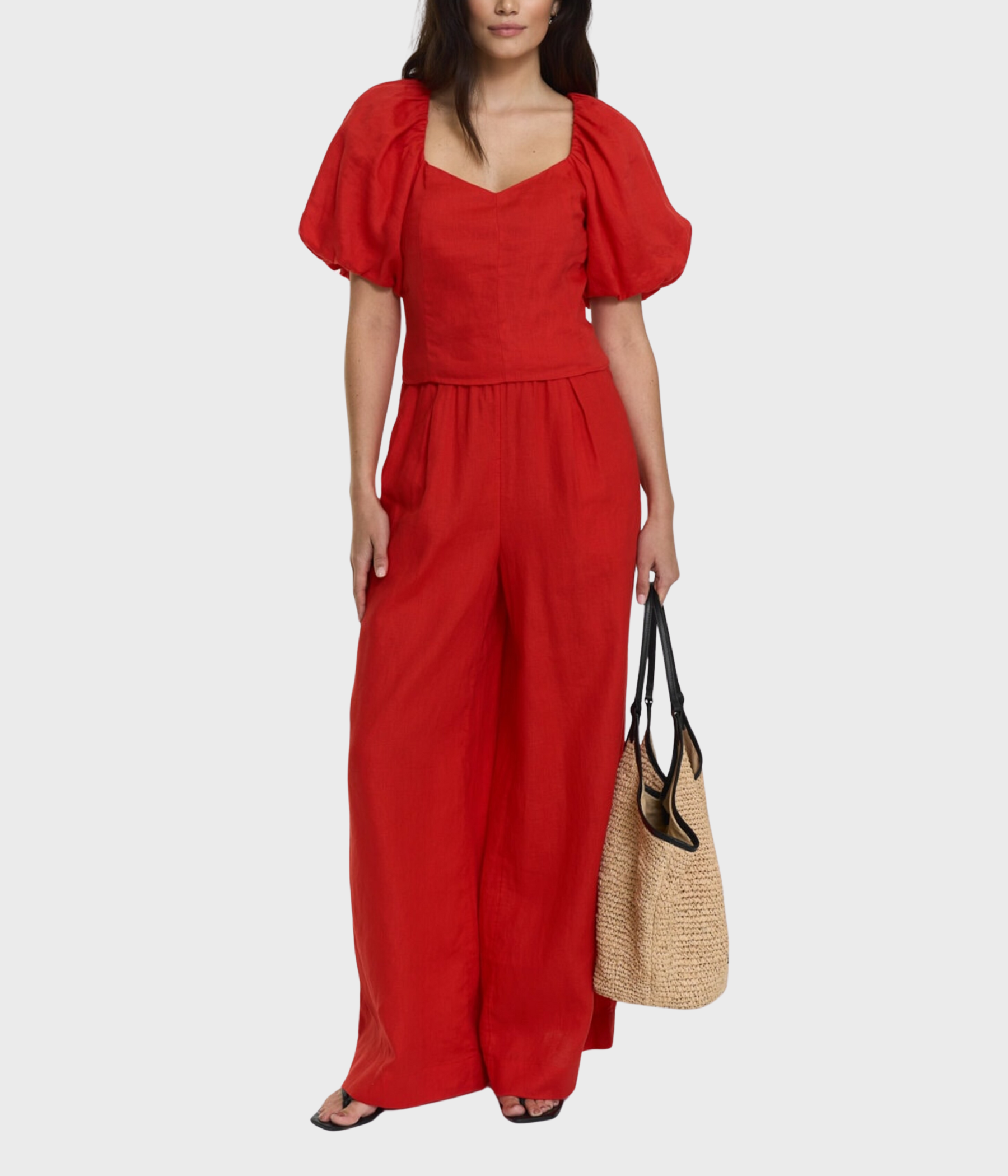 Audrina Linen Top (Poppy Red)