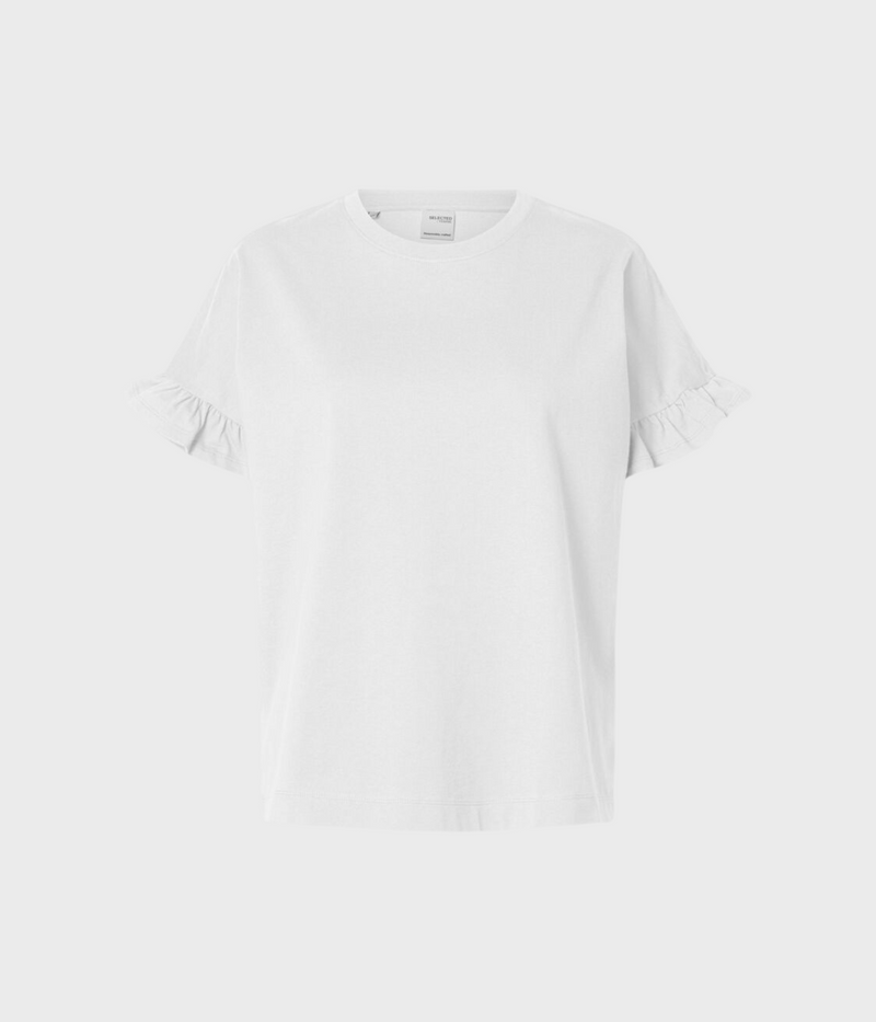 Vit t-shirt med volangdetaljer från Selected Femme