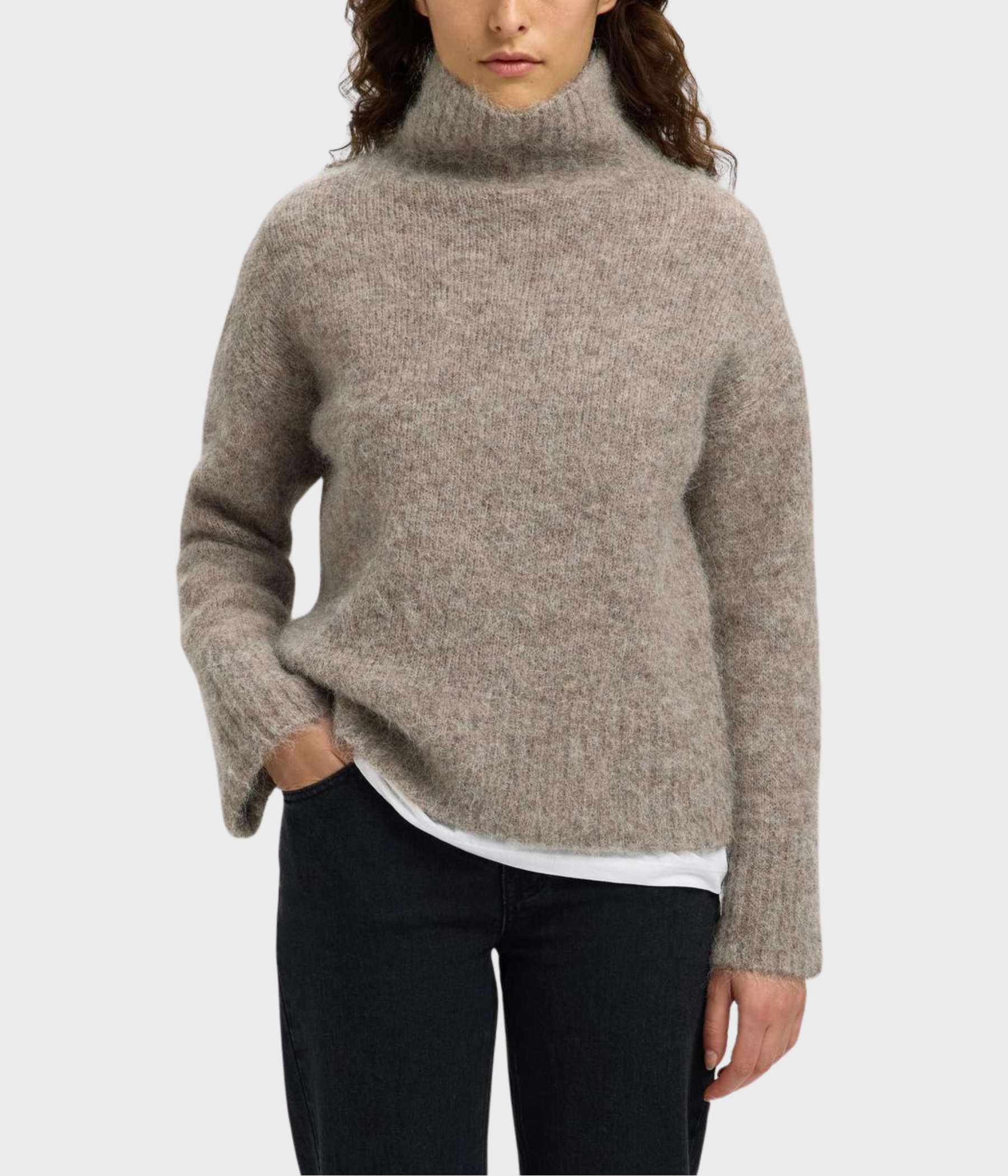 SLFGABRIELLA LS KNIT HIGH NECK NOOS (Steel Gray Detail:MELANGE)
