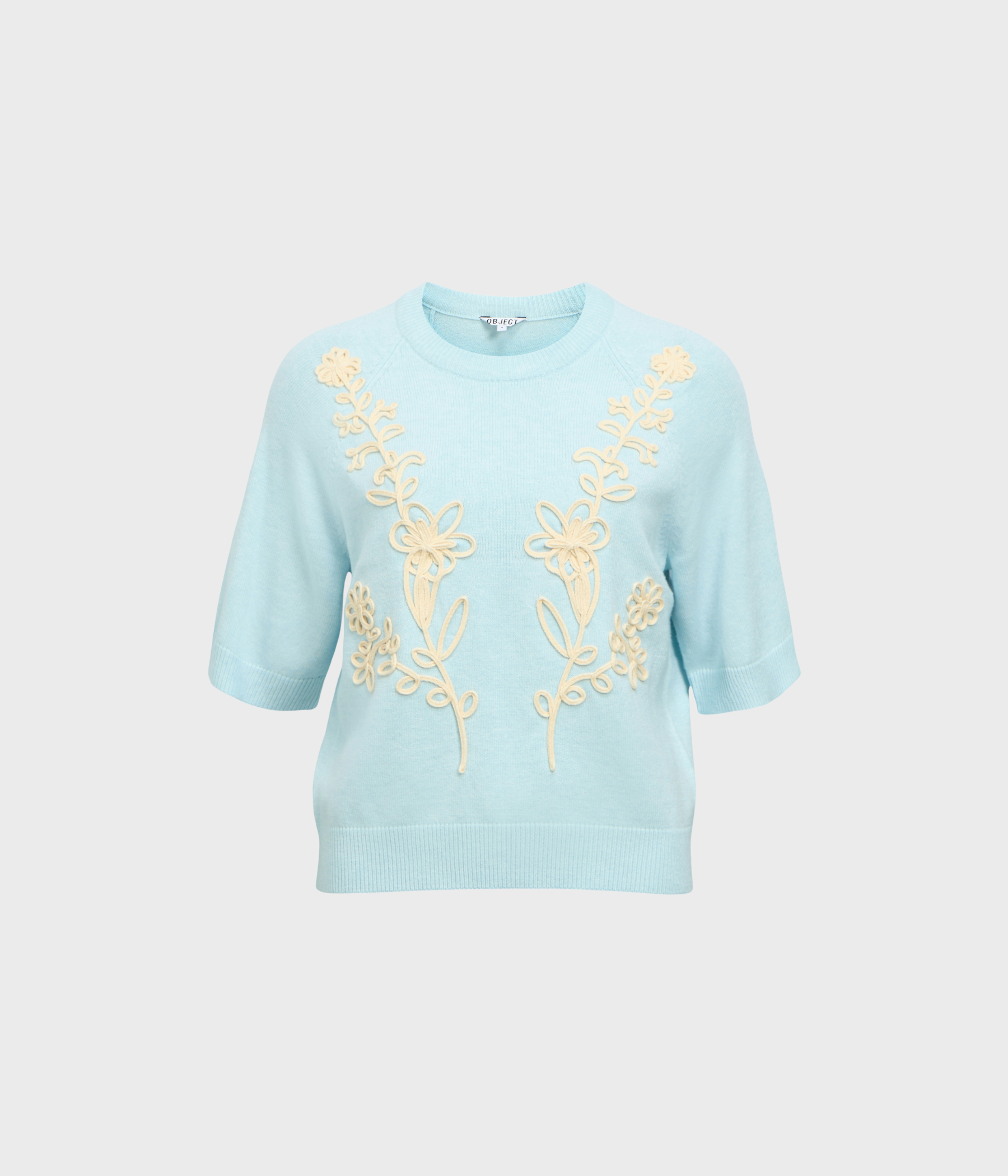 OBJLANEY RUBIN SS PULLOVER E DIV Noos. (Winter Sky Detail:Melange sandshell floral emb) - D.O. Design Only