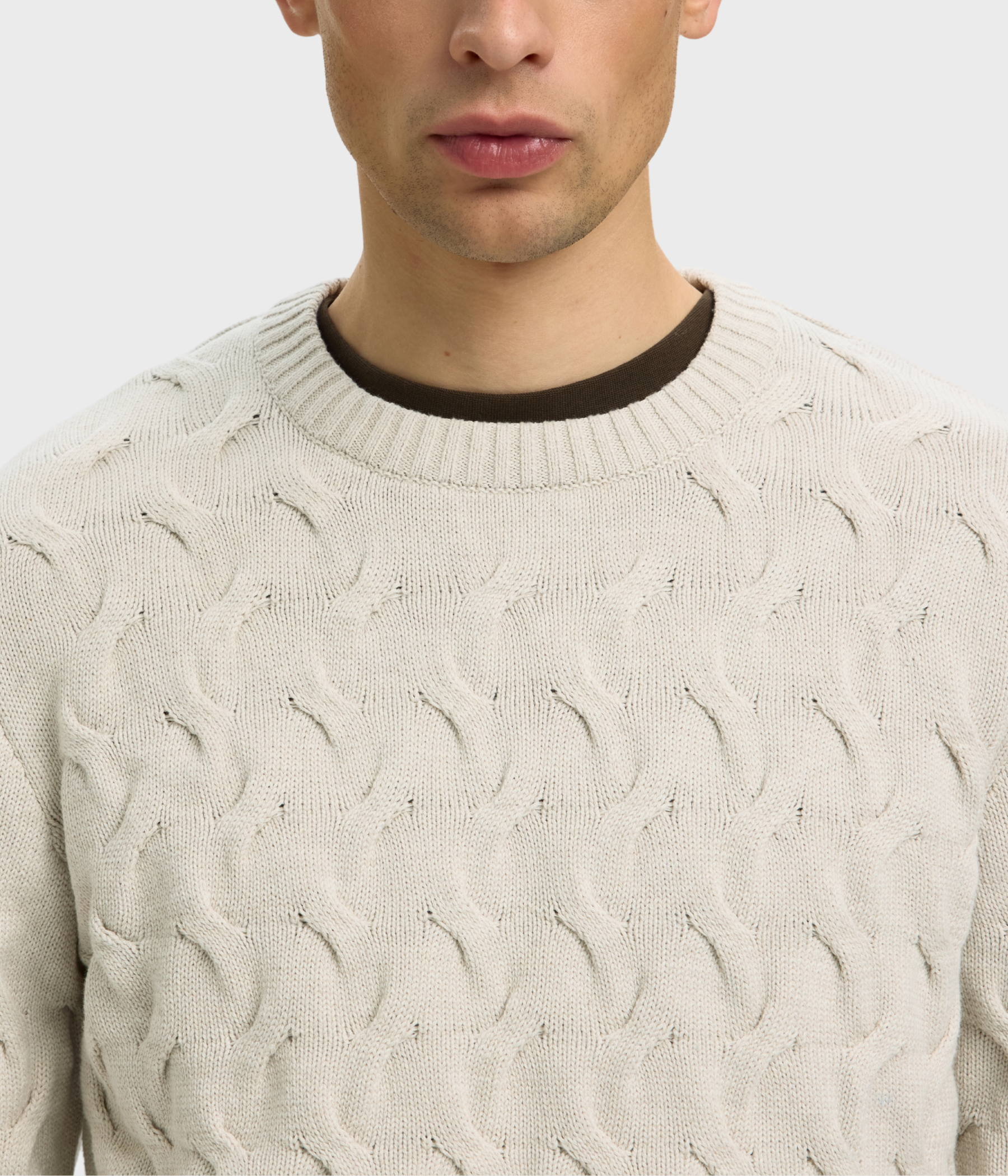 Slmcarlos Ls Cable Crew Neck Noos (Silver Birch Detail:Melange)