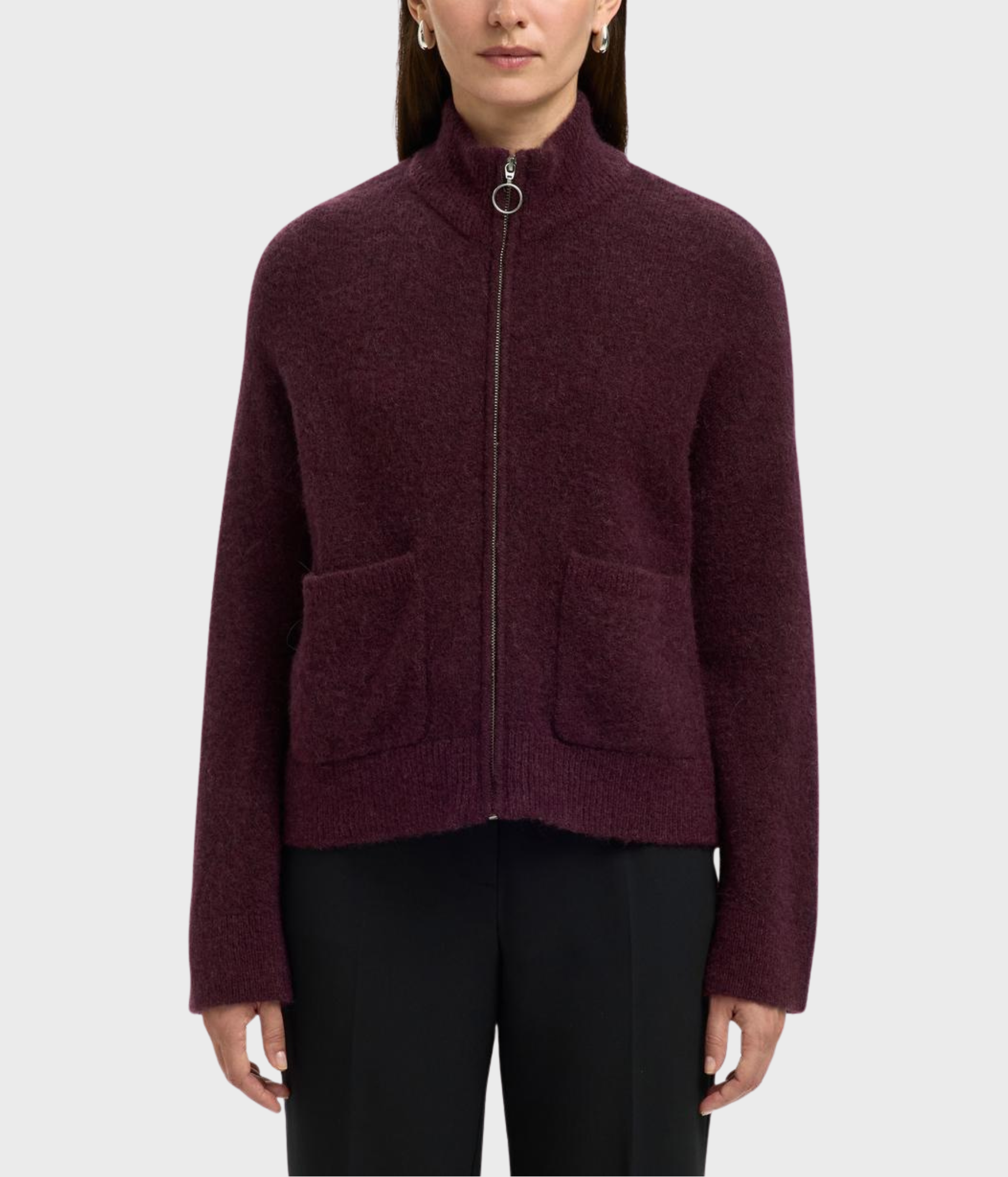 SLFSIA RAS LS KNIT ZIPPER CARDIGAN NOOS (Fig Detail:MELANGE)