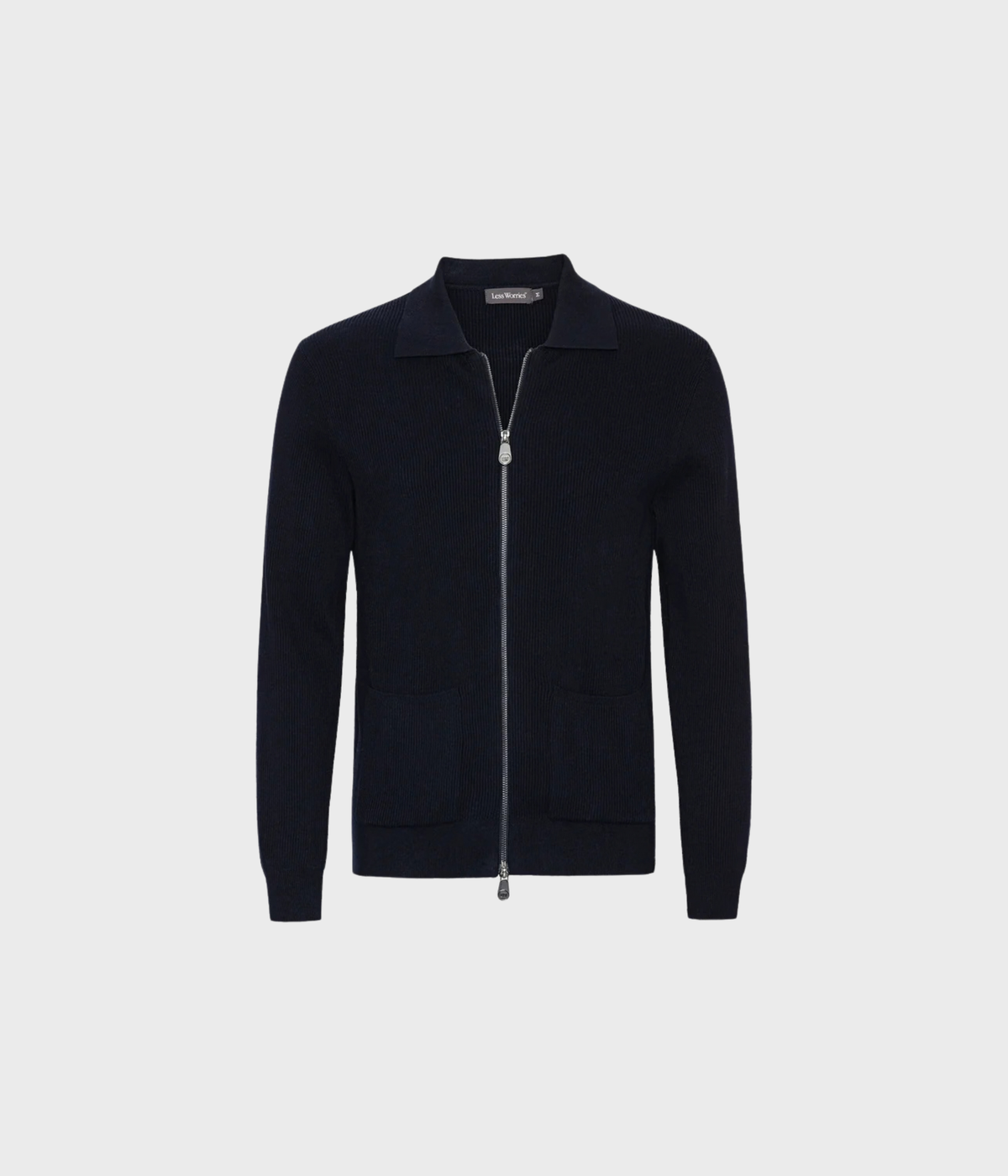 Cotton Ribb Zip Cardigan (Navy)