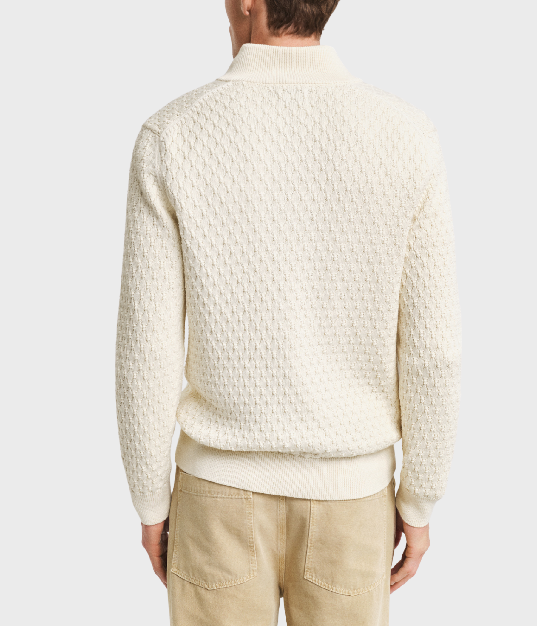 TEXTURED COTTON HALF ZIP (130 CREAM)