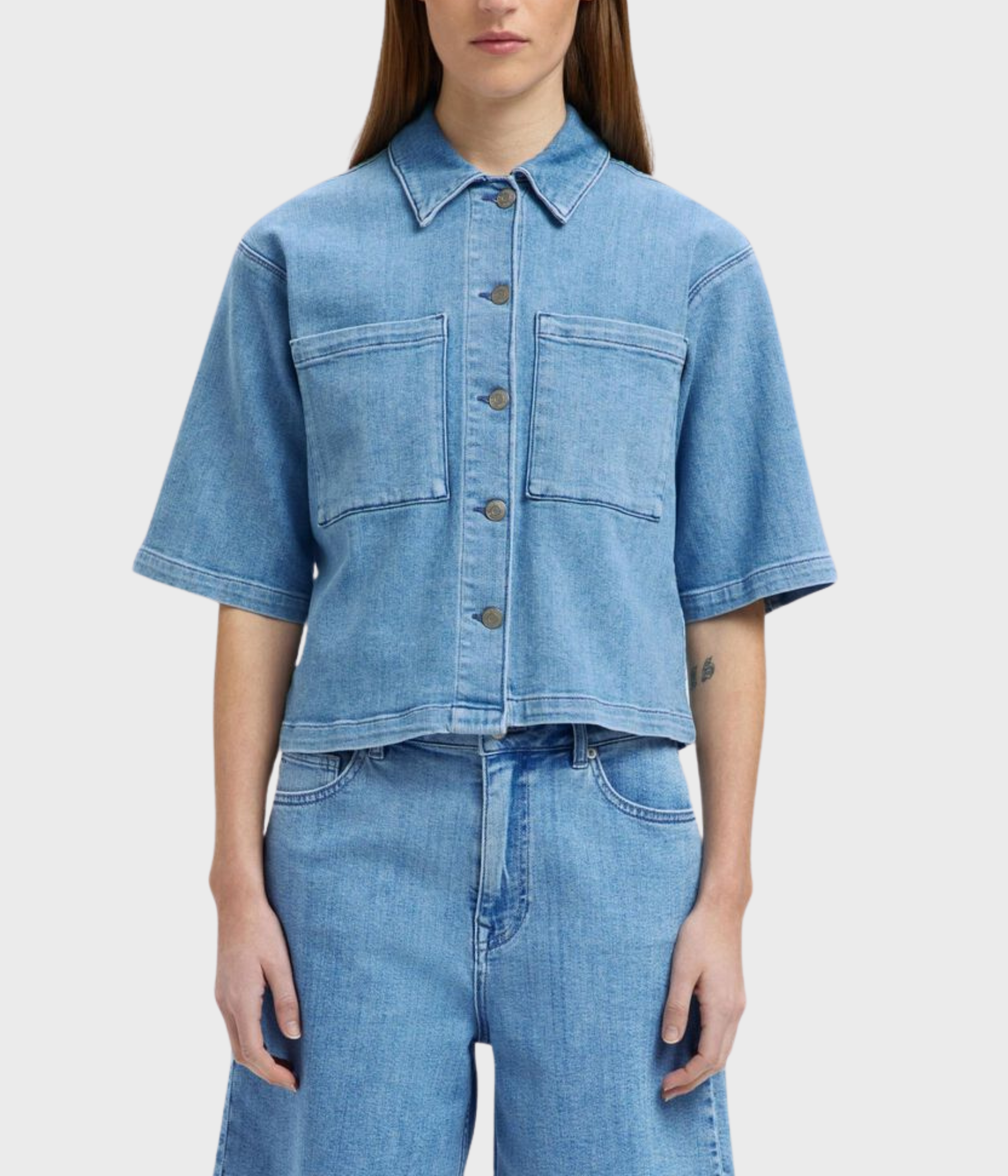 SLFANYA 2/4 SHORT DENIM SHIRT (Light Blue Denim)